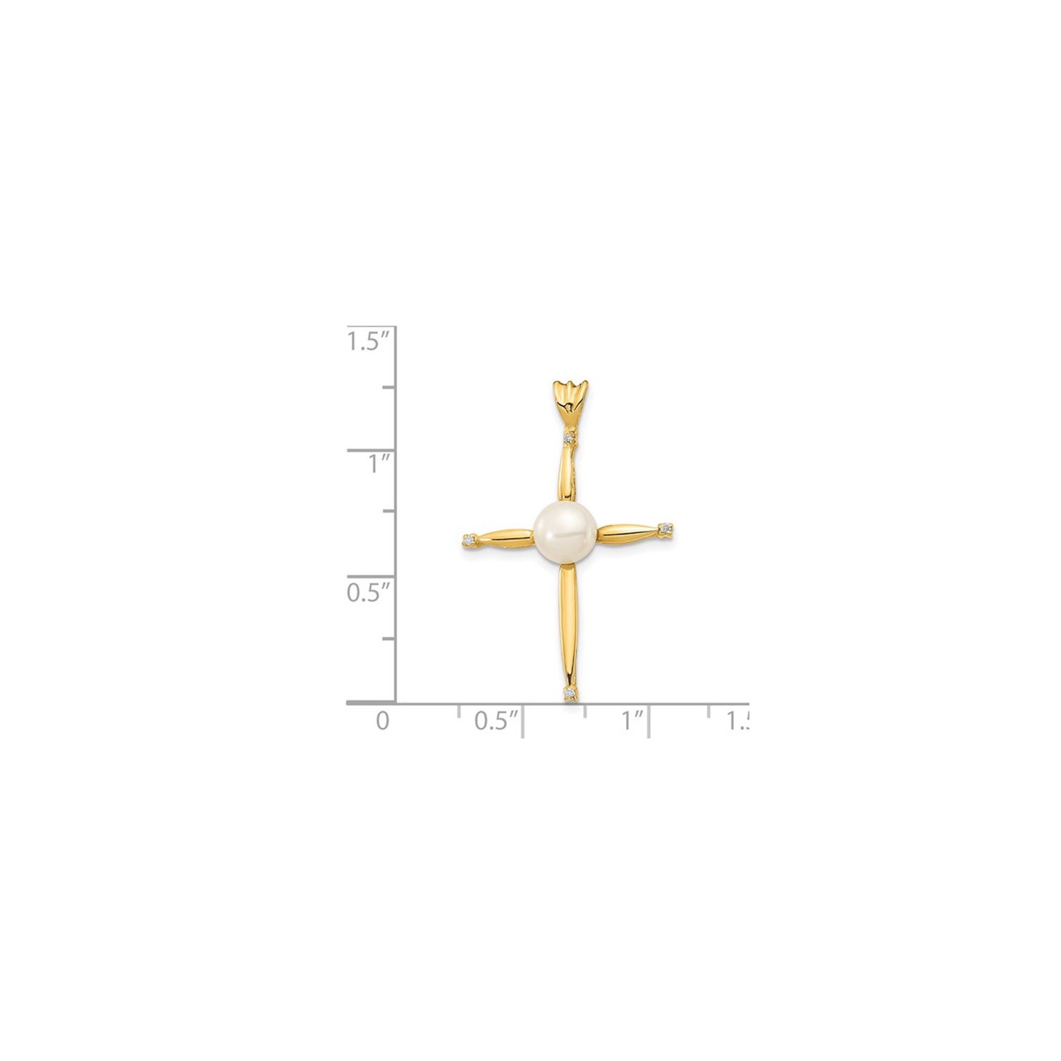 14K Yellow Gold Cross Pendant Necklace with Freshwater Cultured Pearl
