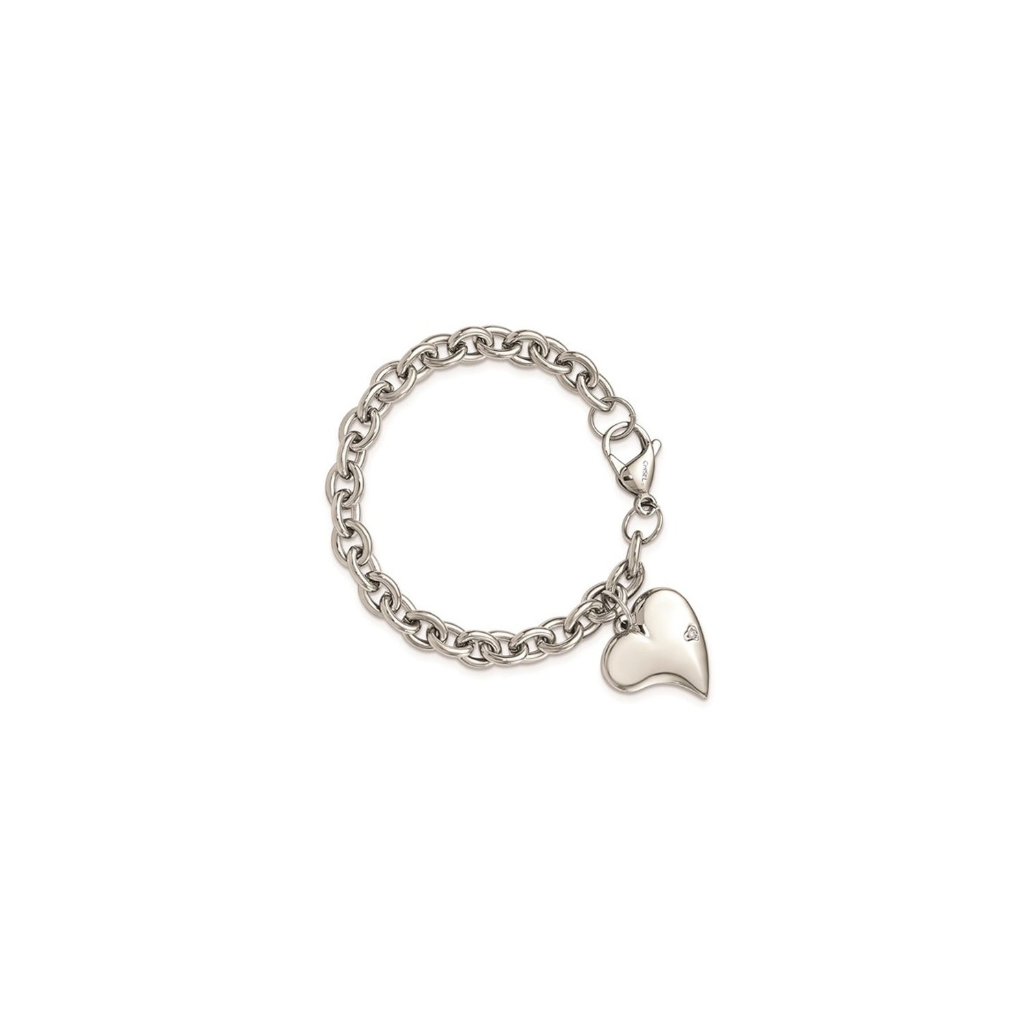 Bracelet à maillons avec breloque en forme de coeur en acier inoxydable de 7.5 po