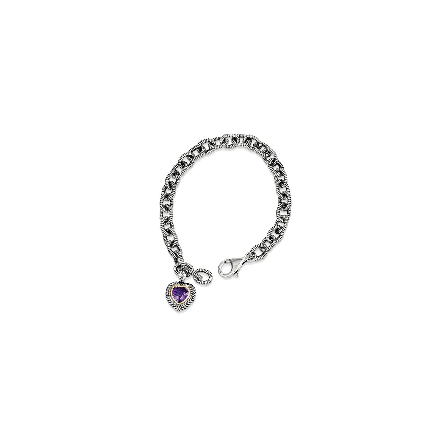 Bracelet en argent sterling à maillons en coeur avec améthyste 1.39 ct