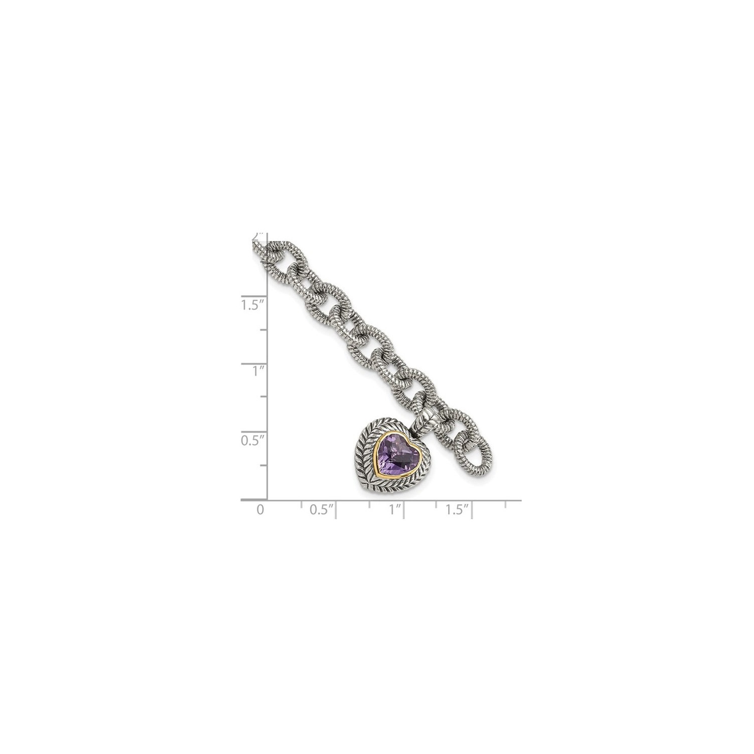 Bracelet en argent sterling à maillons en coeur avec améthyste 1.39 ct