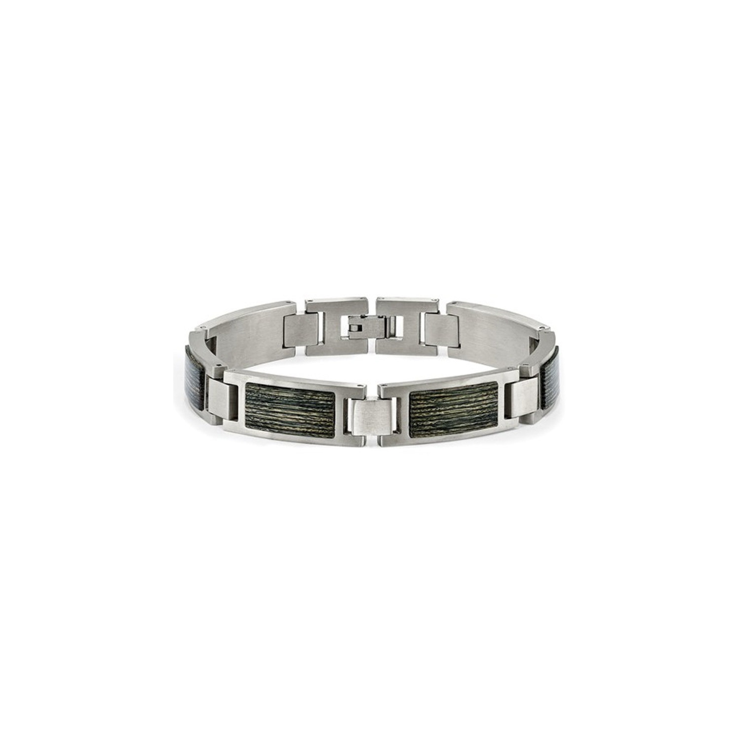 Bracelet homme à maille incrustée en acier inoxydable et bois gris