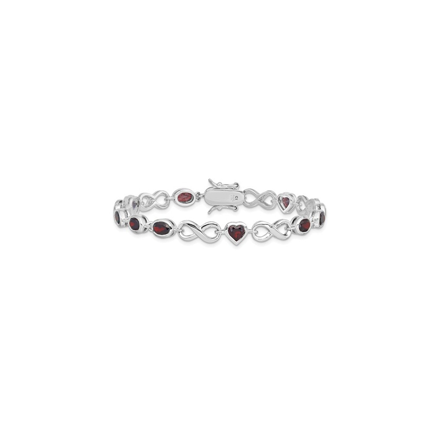 Bracelet en argent sterling avec grenat naturel en forme de coeur à l’infini de 6.30 ct