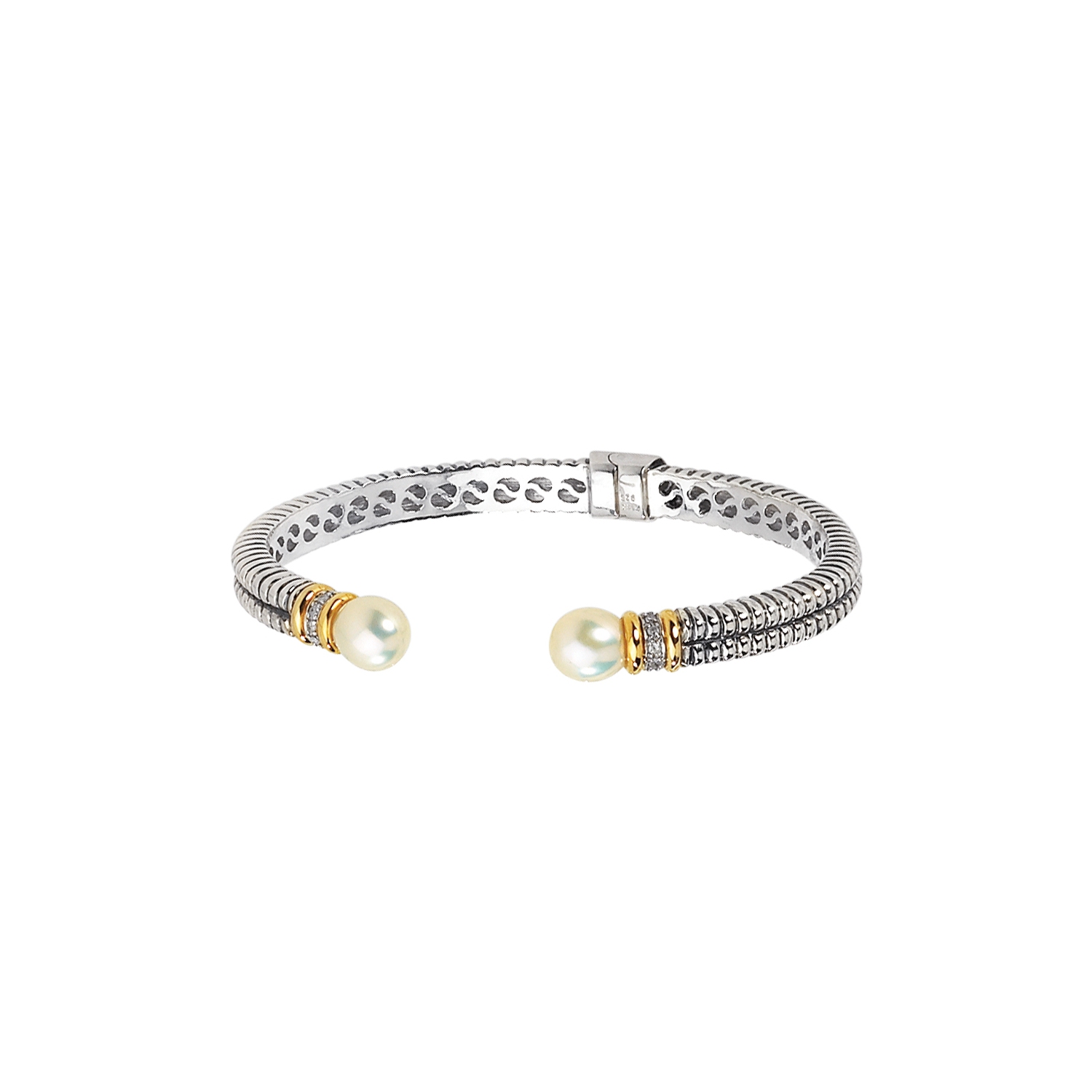 Bracelet en argent sterling avec perle d’eau douce de culture rehaussée d’or 14 ct