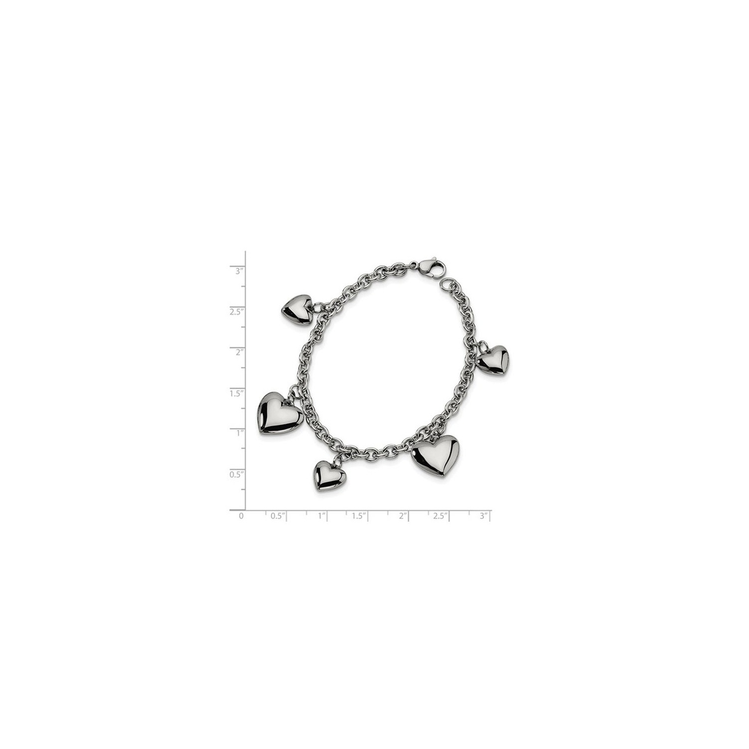 Stainless Steel Polished Hearts Bracelet 8 inches