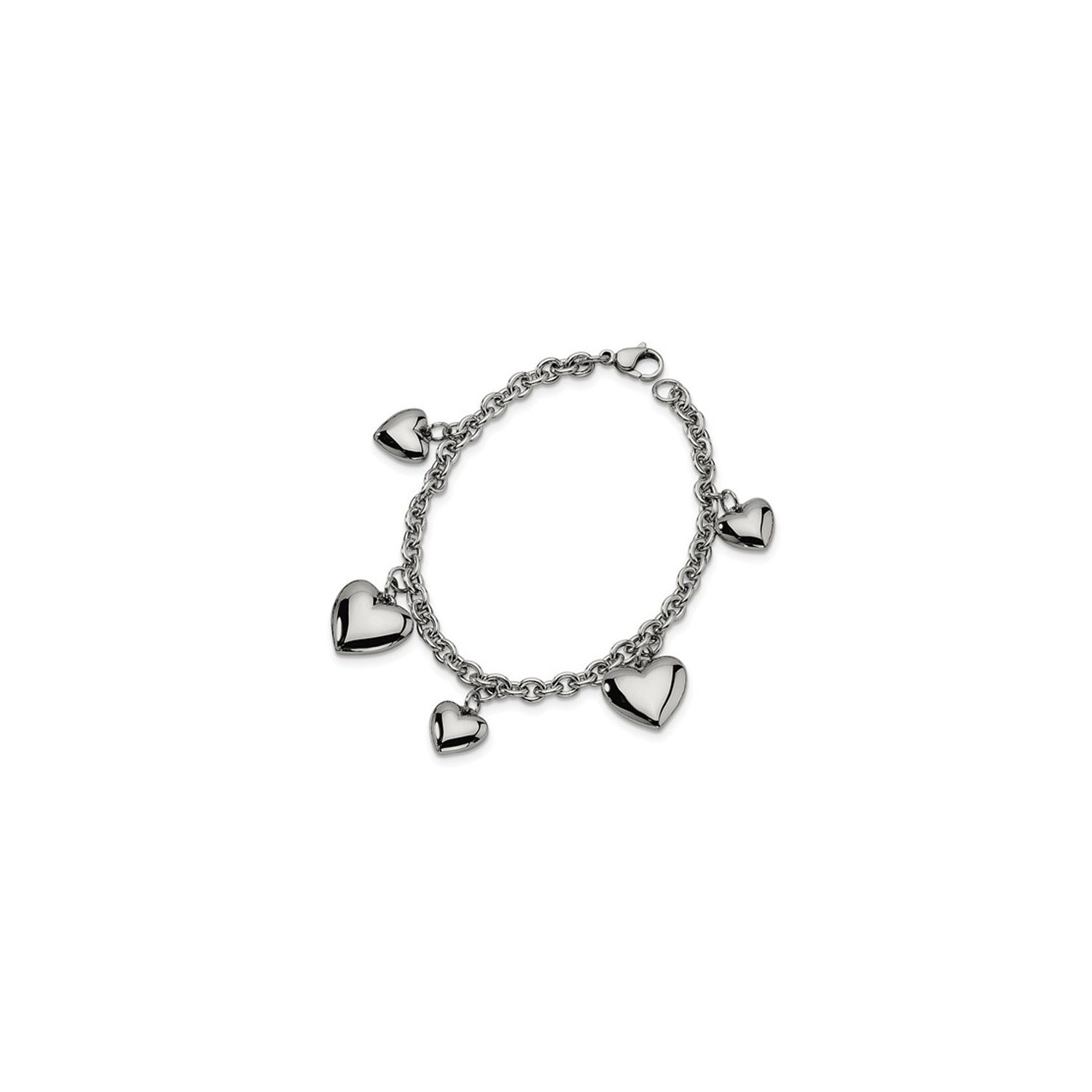 Stainless Steel Polished Hearts Bracelet 8 inches