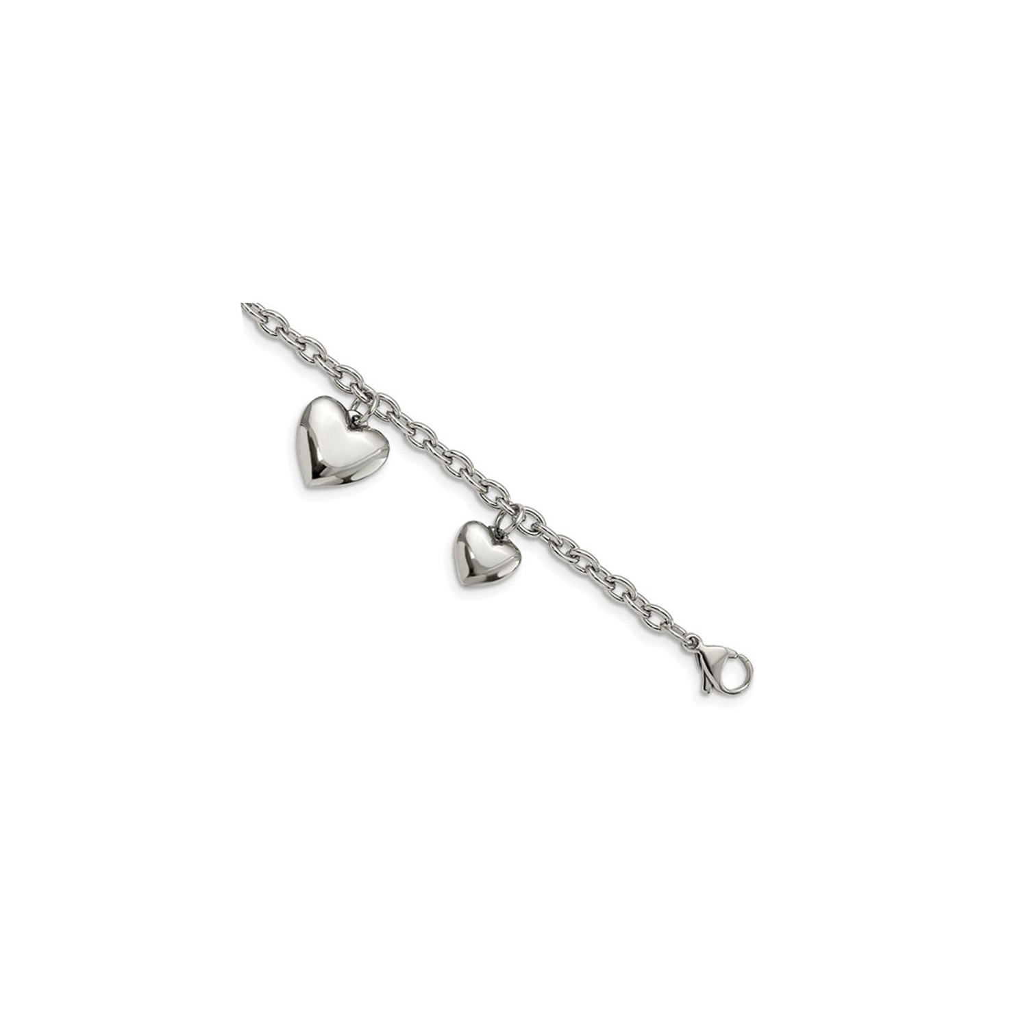 Stainless Steel Polished Hearts Bracelet 8 inches