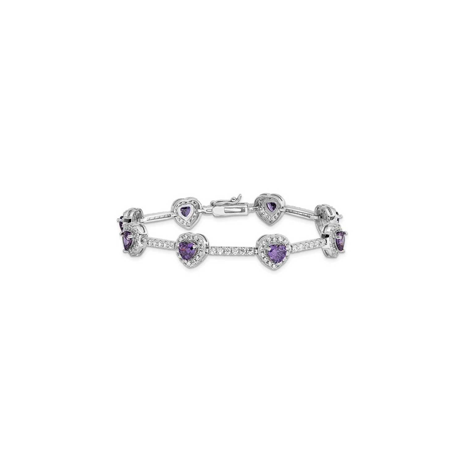 Amethyst synthétique et synthétique Zircon Bracelet coeur en argent sterling