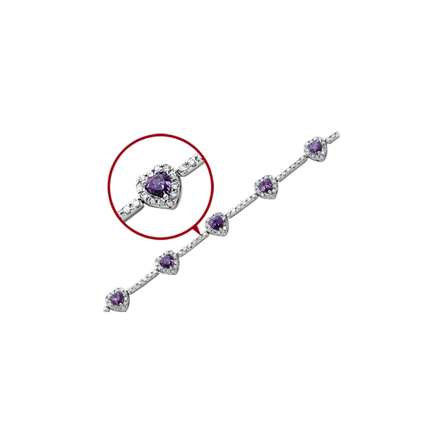 Amethyst synthétique et synthétique Zircon Bracelet coeur en argent sterling
