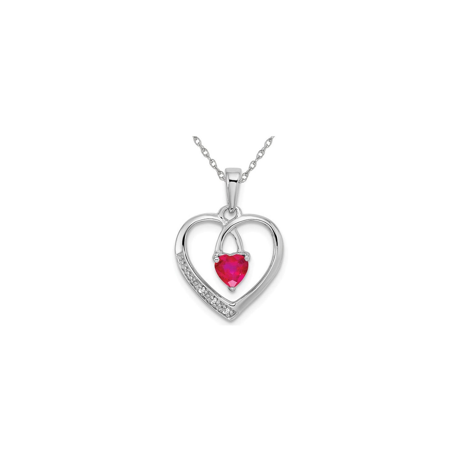 3/10 Carat Ruby Heart Pendant Necklace in 14K White Gold with Chain
