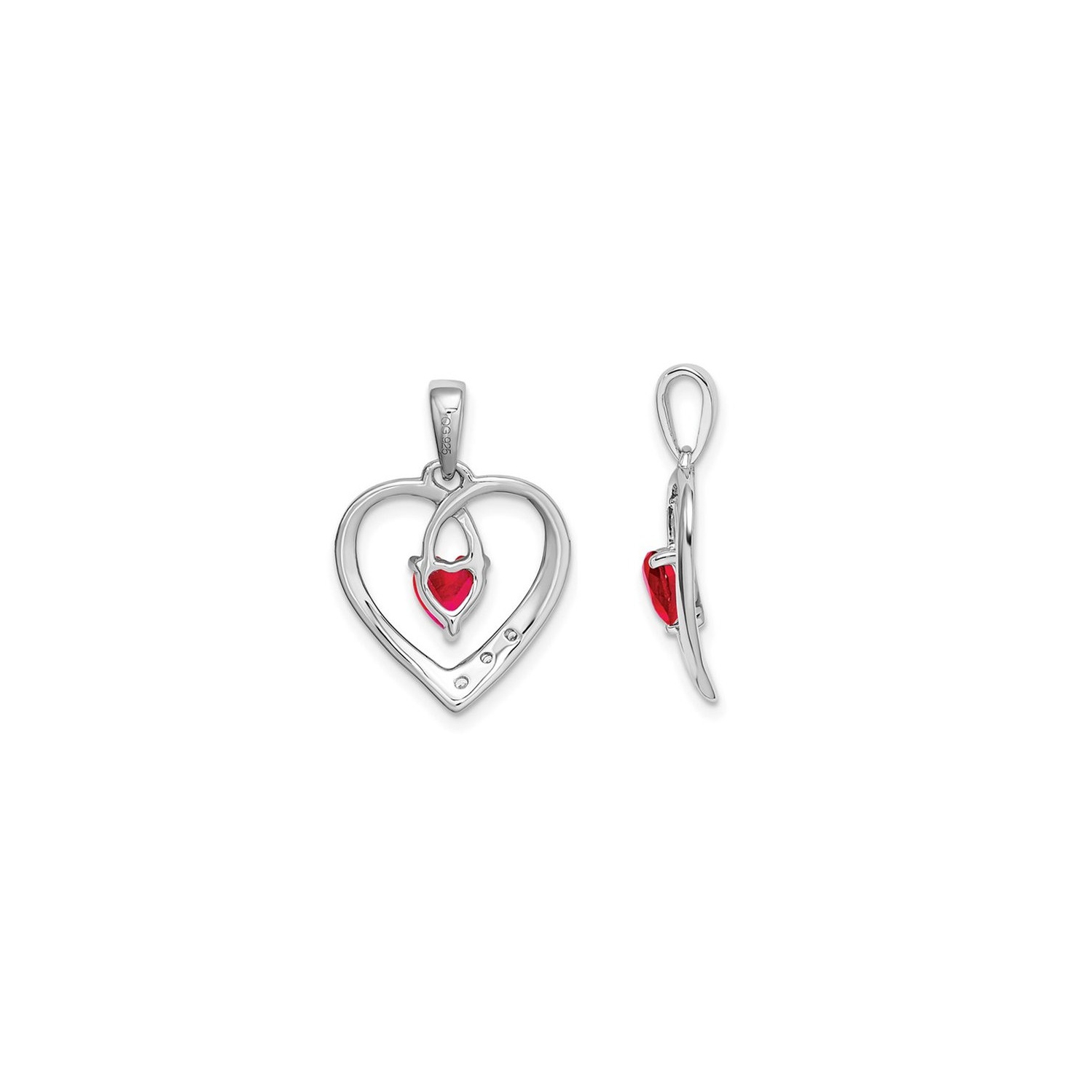 3/10 Carat Ruby Heart Pendant Necklace in 14K White Gold with Chain