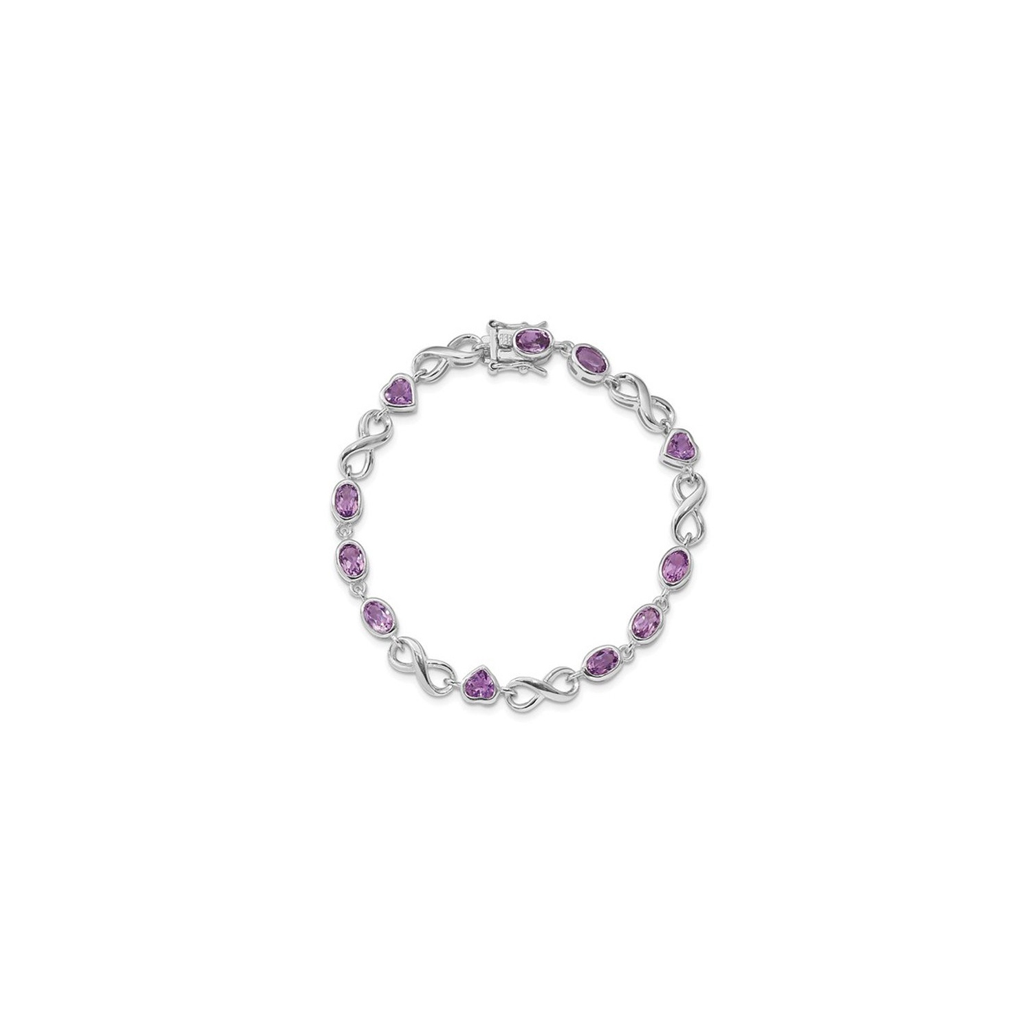Bracelet coeur infini en argent sterling plaqué rhodium et améthyste