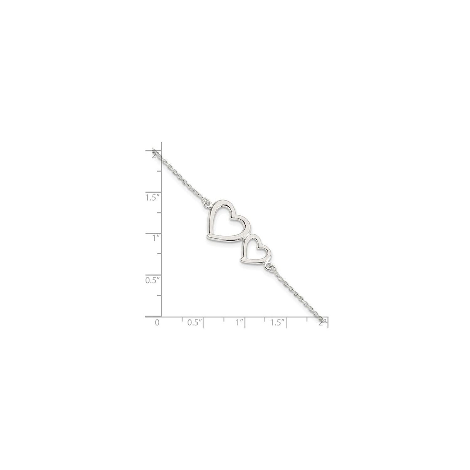 Bracelet deux coeurs polis en argent sterling