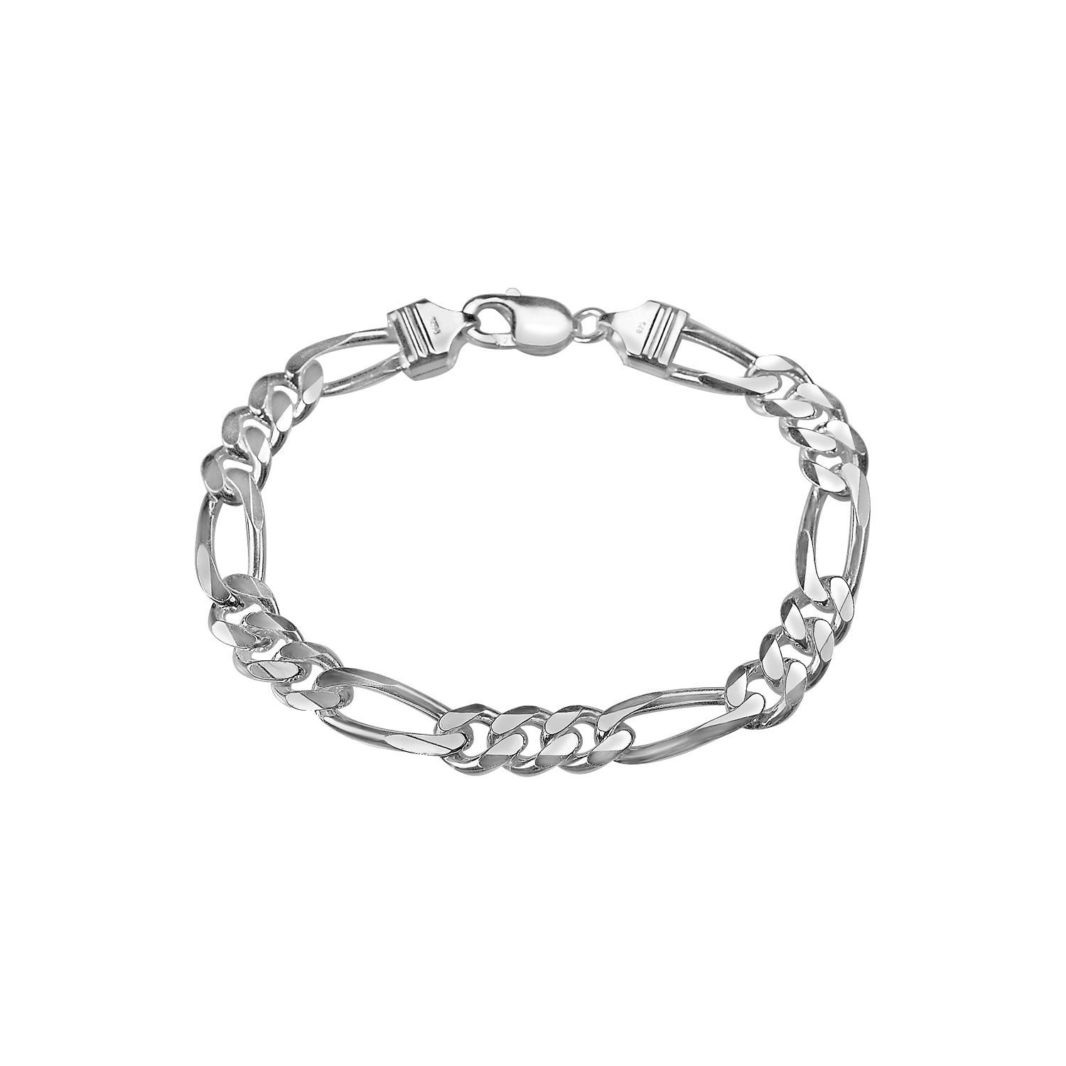 Mens Bracelet Figaro Chain 9 Inches in Sterling Silver