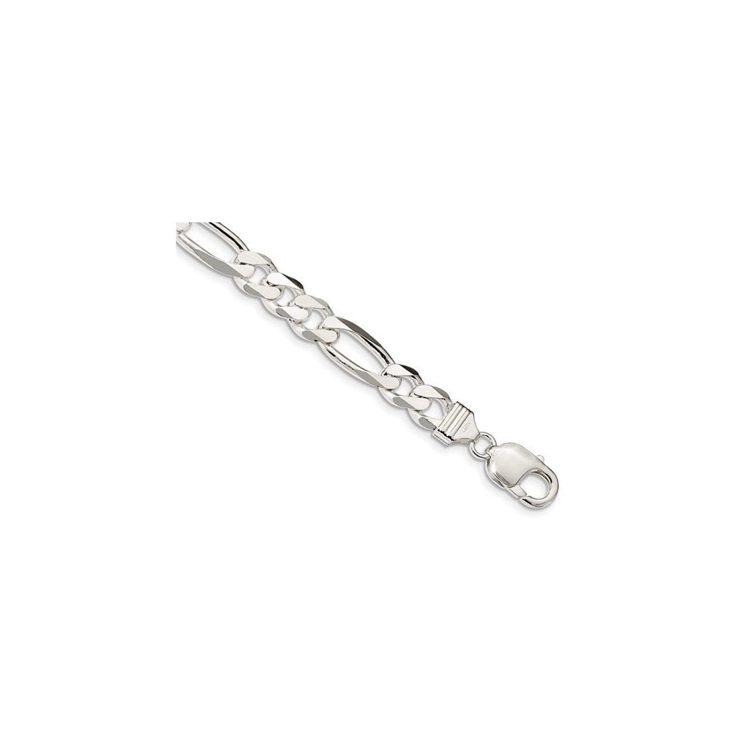 Mens Bracelet Figaro Chain 9 Inches in Sterling Silver