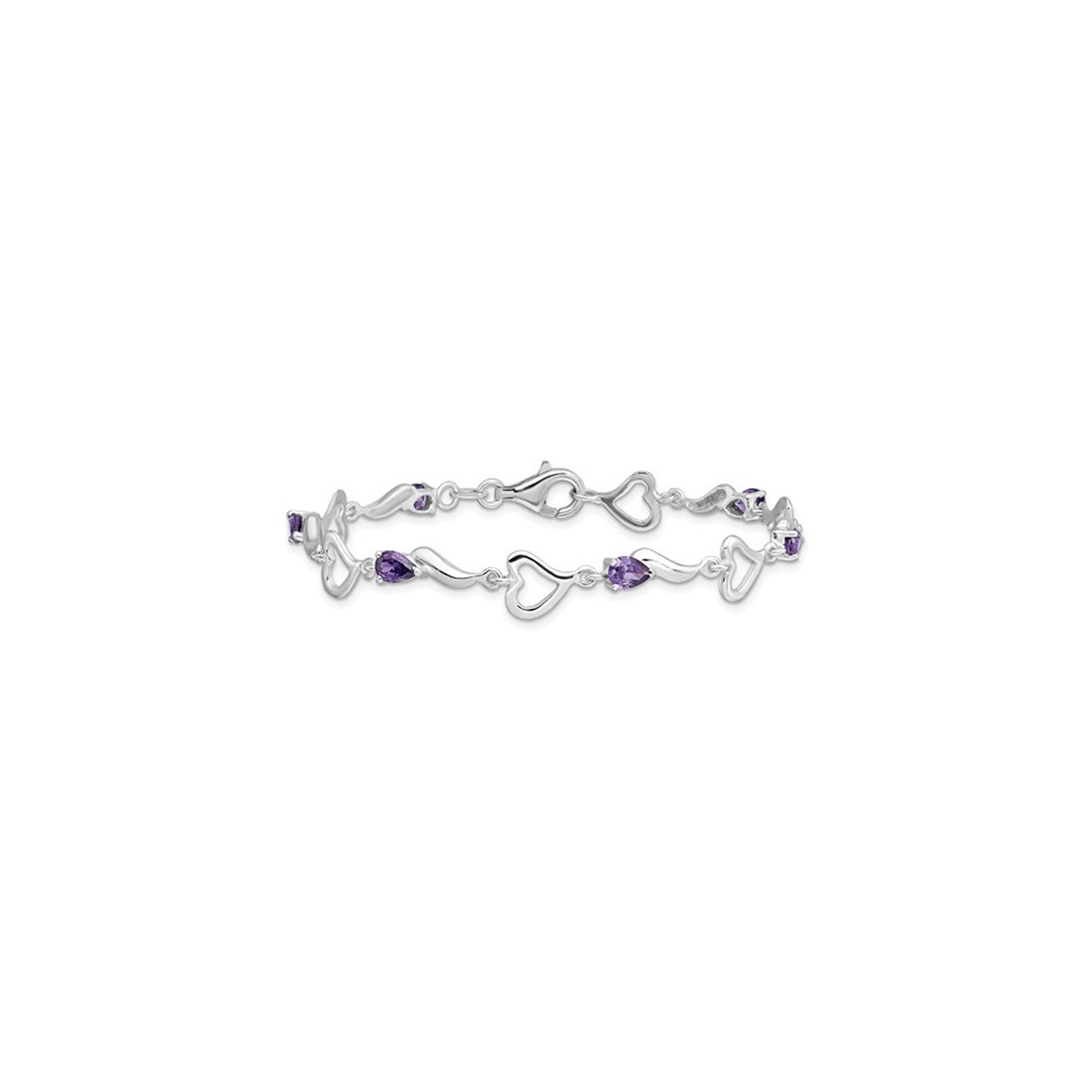 Bracelet en argent sterling avec coeur poli et améthyste