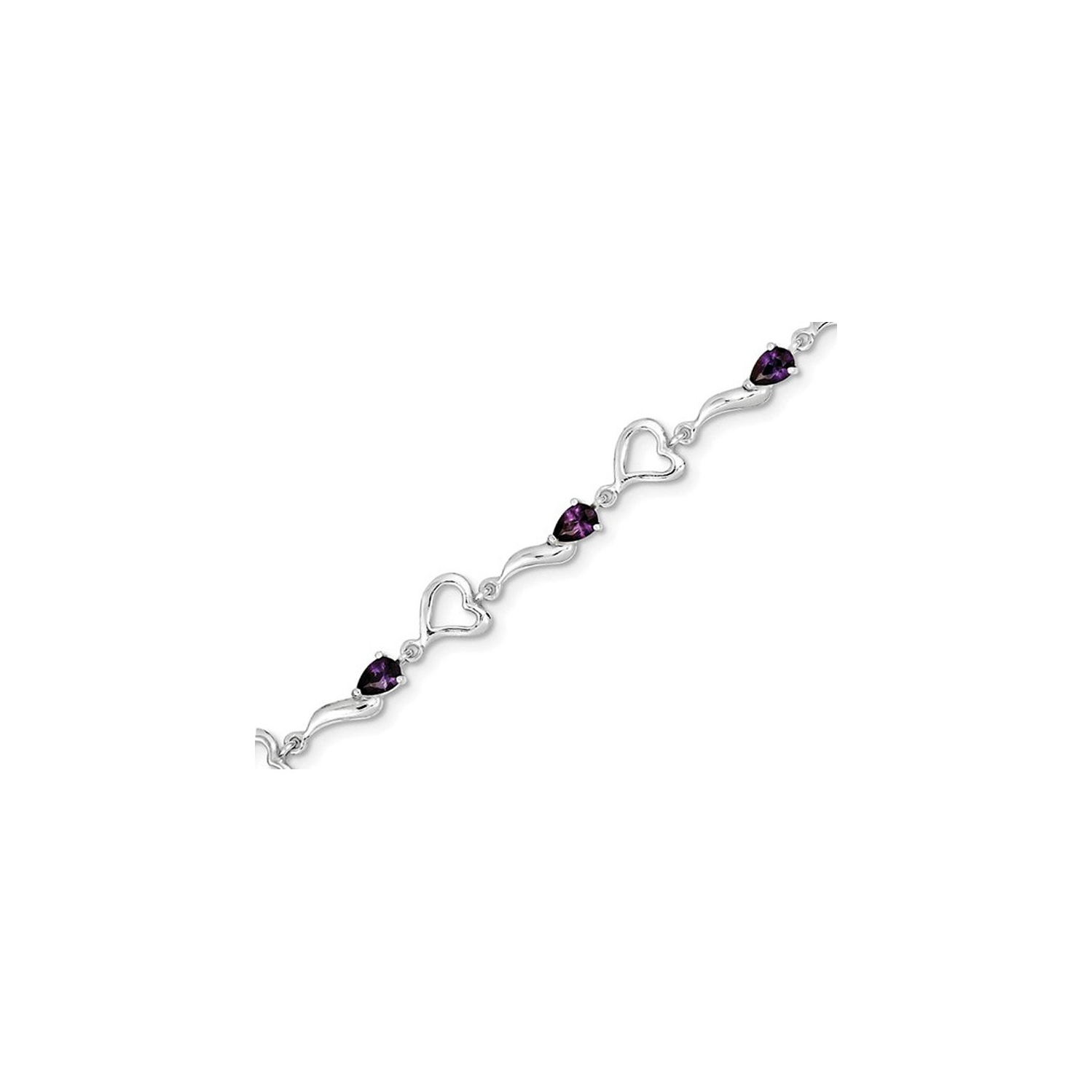 Bracelet en argent sterling avec coeur poli et améthyste