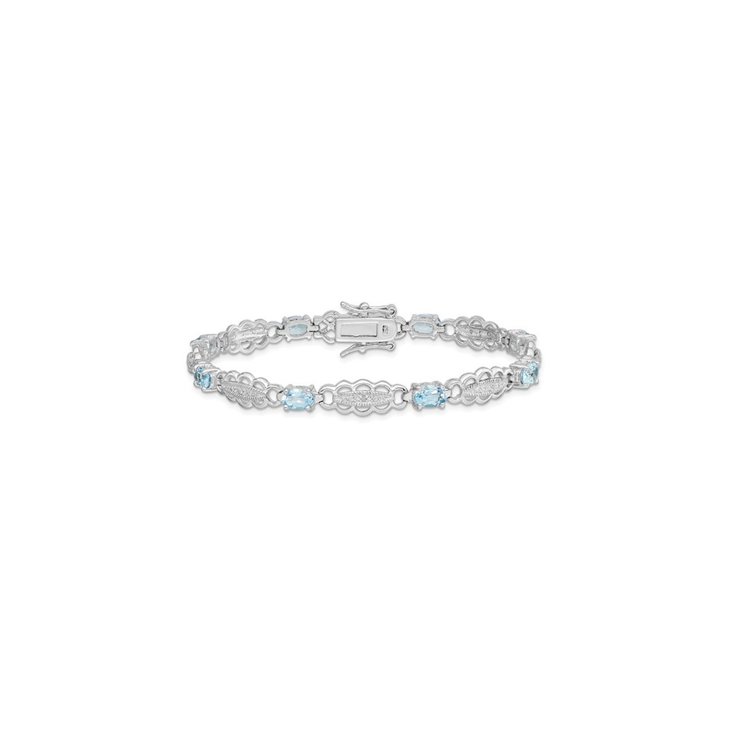 Bracelet 4.40 carats en argent sterling plaqué rhodium avec aigue-marine