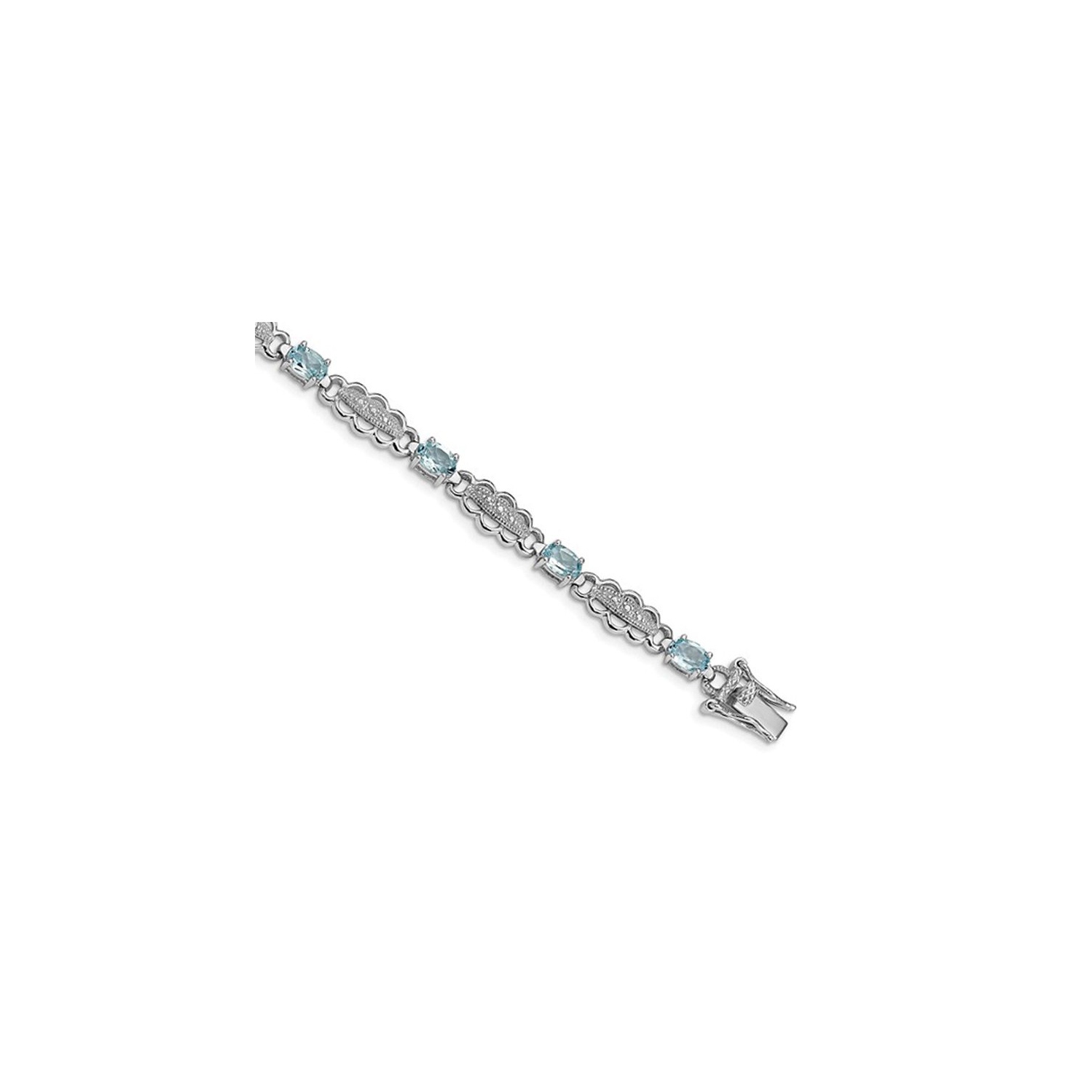 Bracelet 4.40 carats en argent sterling plaqué rhodium avec aigue-marine