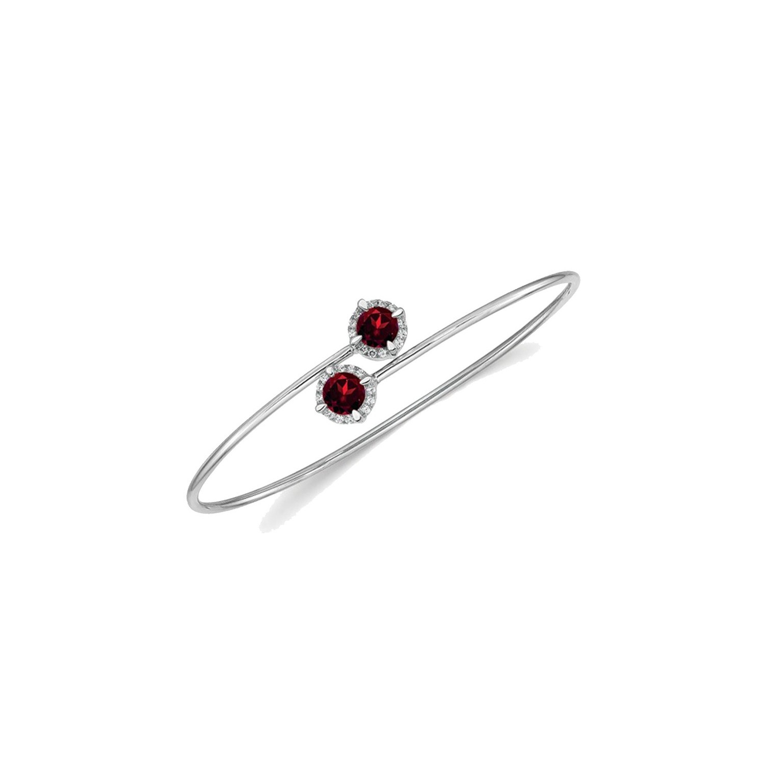 14K White Gold 5mm Natural Garnet Bangle Bracelet with Diamond Accents