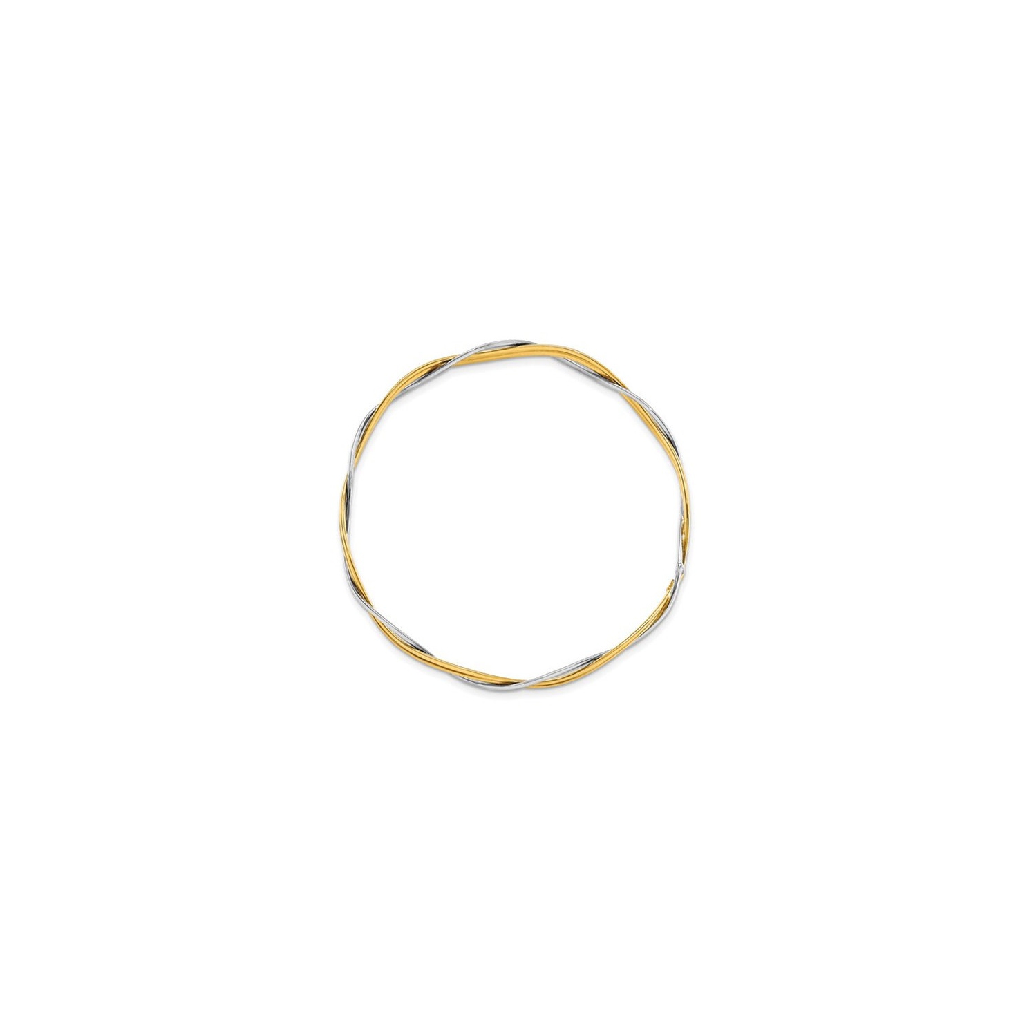 Bracelet jonc tressé poli, or blanc et jaune 14 K