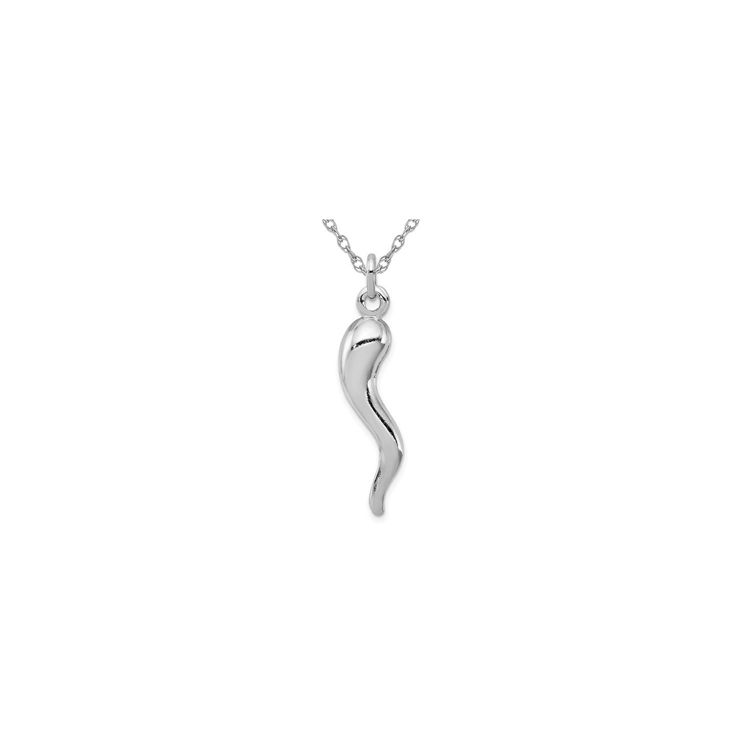 Italian Horn Pendant Necklace in Sterling Silver with Chain