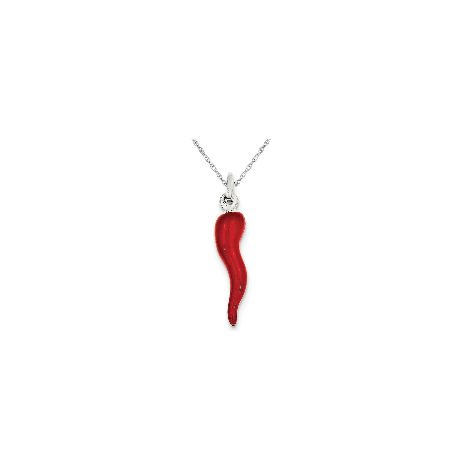 Collier à pendentif en forme de corne italienne, argent sterling et émail rouge