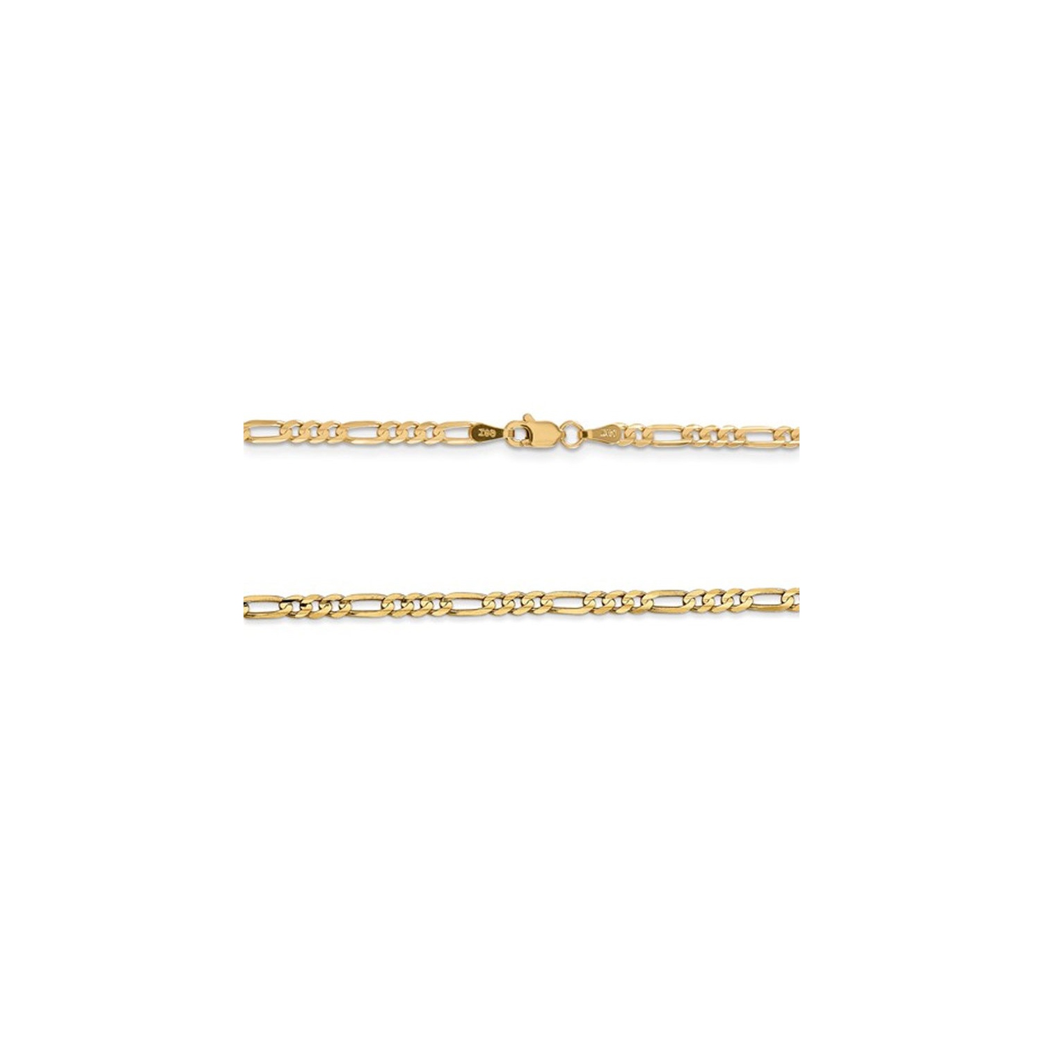 Collier concave de 3 mm, Figaro de 24 po en or jaune 14 ct