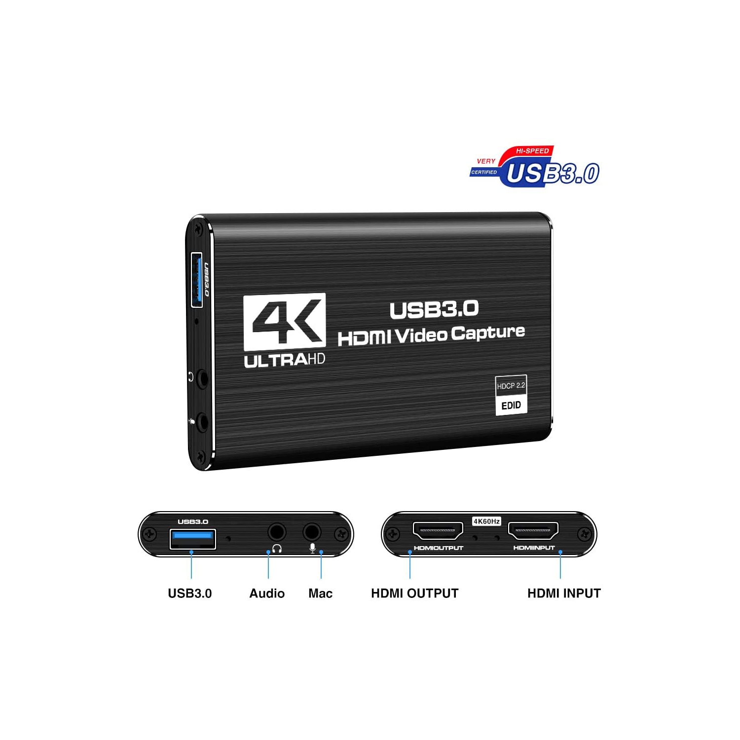 ISTAR Audio Video Capture Card,4K HDMI USB3.0 Capture Adapter 1080P 60fps Video Capture Device Portable Video Converter for Gaming Streaming Live