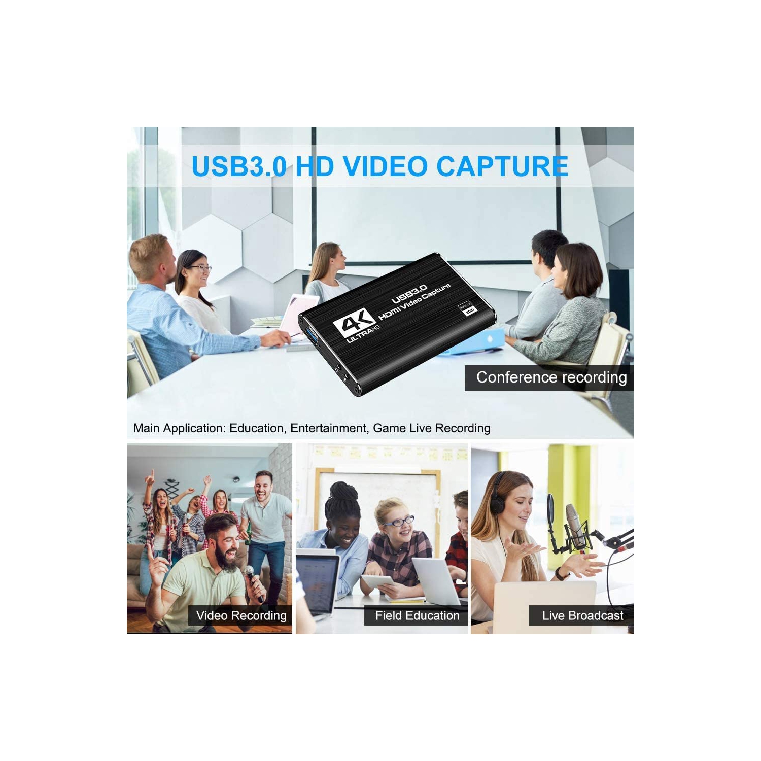 ISTAR Audio Video Capture Card,4K HDMI USB3.0 Capture Adapter 1080P 60fps Video Capture Device Portable Video Converter for Gaming Streaming Live