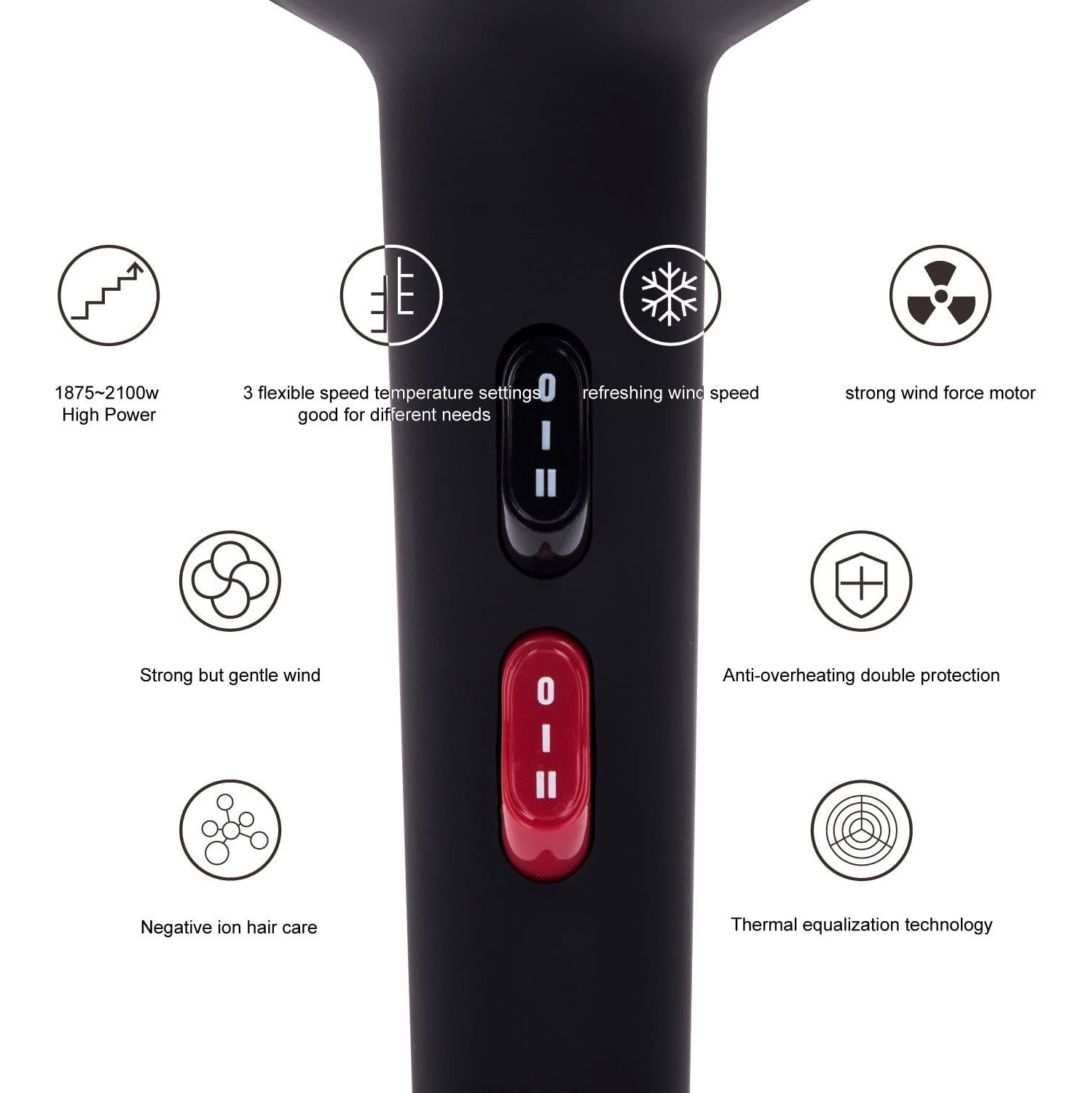 ISTAR Professional Ionic Salon Hair Dryer, 2100 Watt Powerful AC Motor Ceramic Tourmaline Ion Blow Dryer, Quiet Hair Dryers 2 Concentrator Nozzle