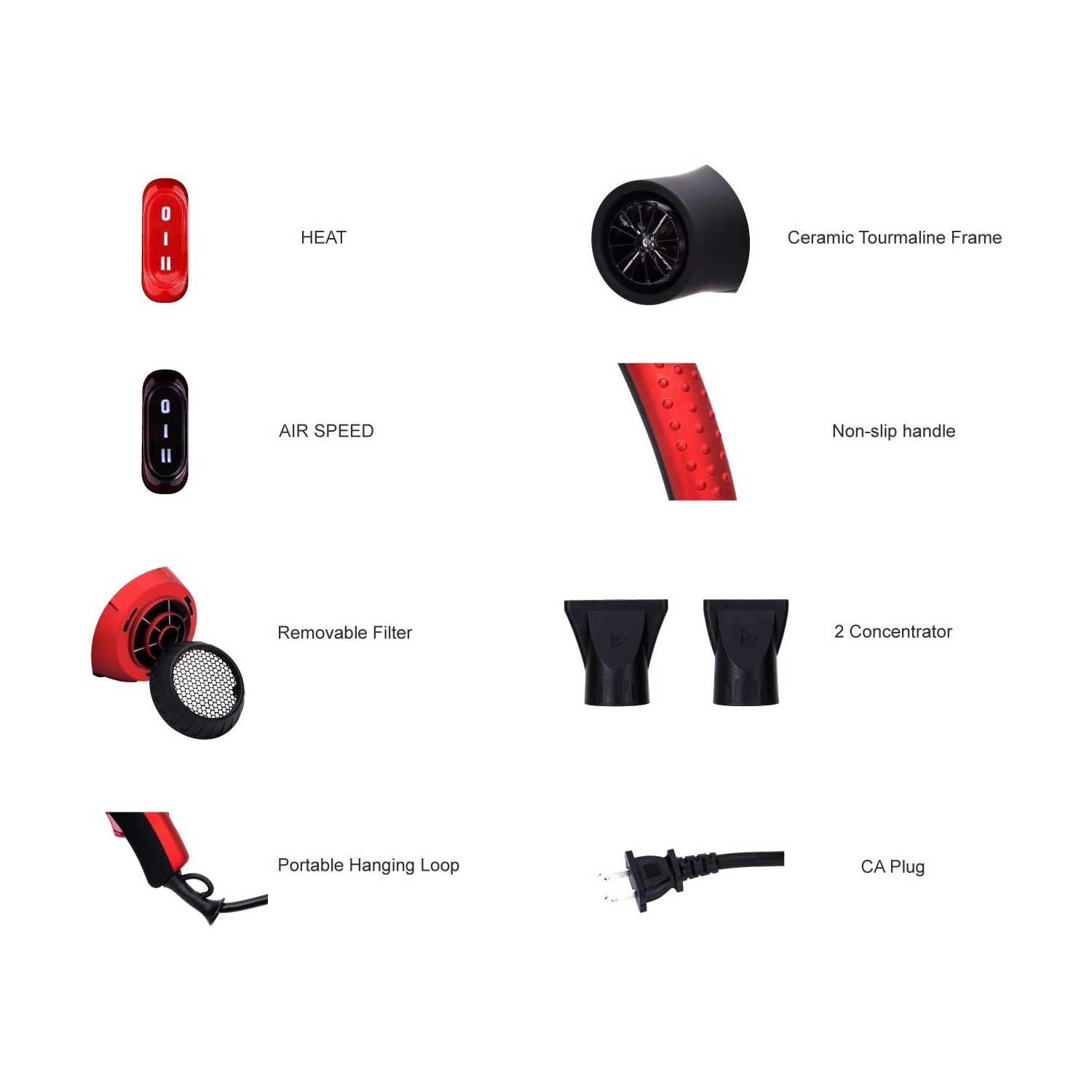 ISTAR Professional Ionic Salon Hair Dryer, 2100 Watt Powerful AC Motor Ceramic Tourmaline Ion Blow Dryer, Quiet Hair Dryers 2 Concentrator Nozzle