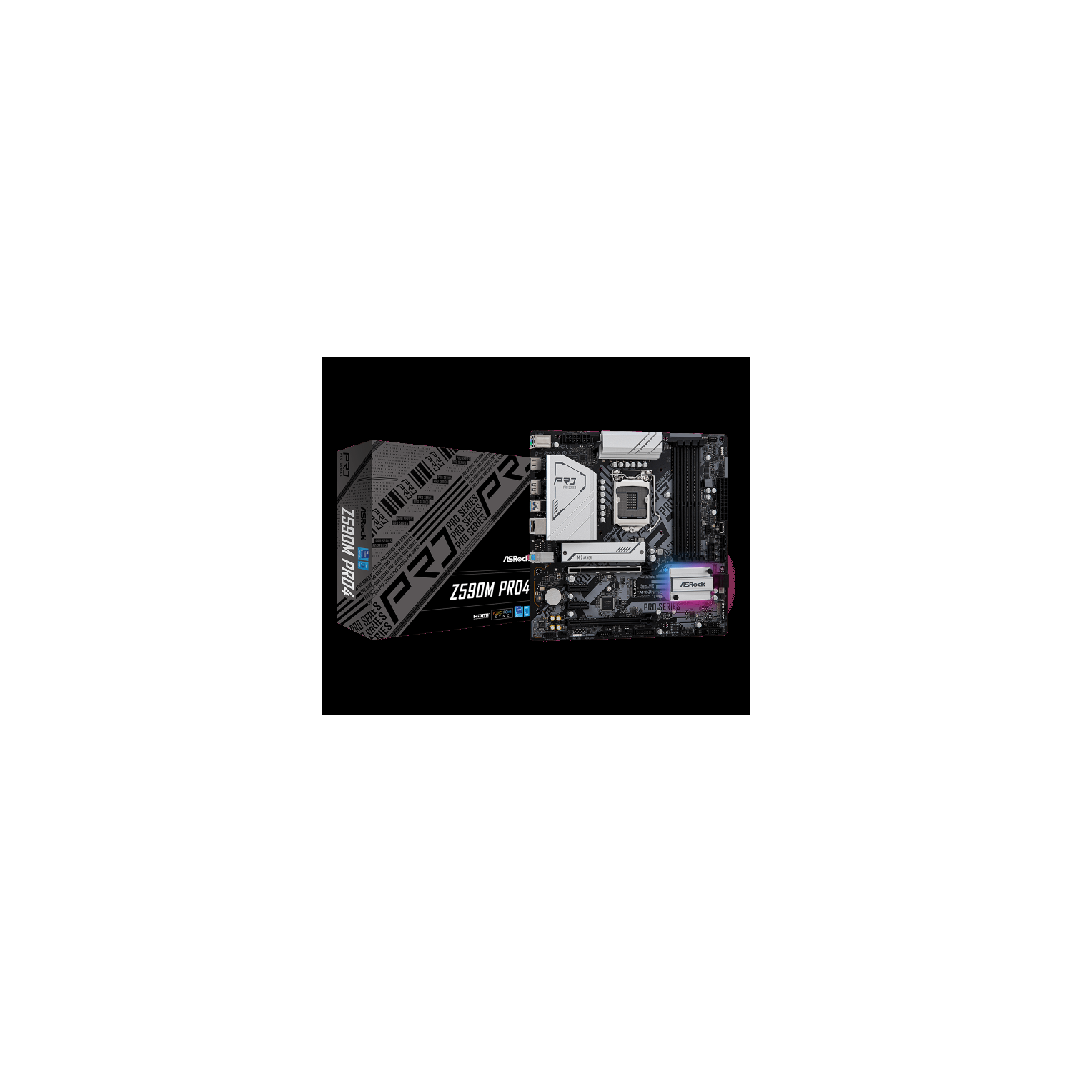 ASRock Z590M PRO4 Micro ATX Motherboard - Socket LGA 1200 - Intel Z590 Chipset - Support DDR4-4800(OC) - 1x PCIe 4.0 x16 - 1x PCIe 3.0 x16 - 1x M.2(Key E) For WiFi - 2x M.2 Socket3 - USB 3.2 Gen2 Type