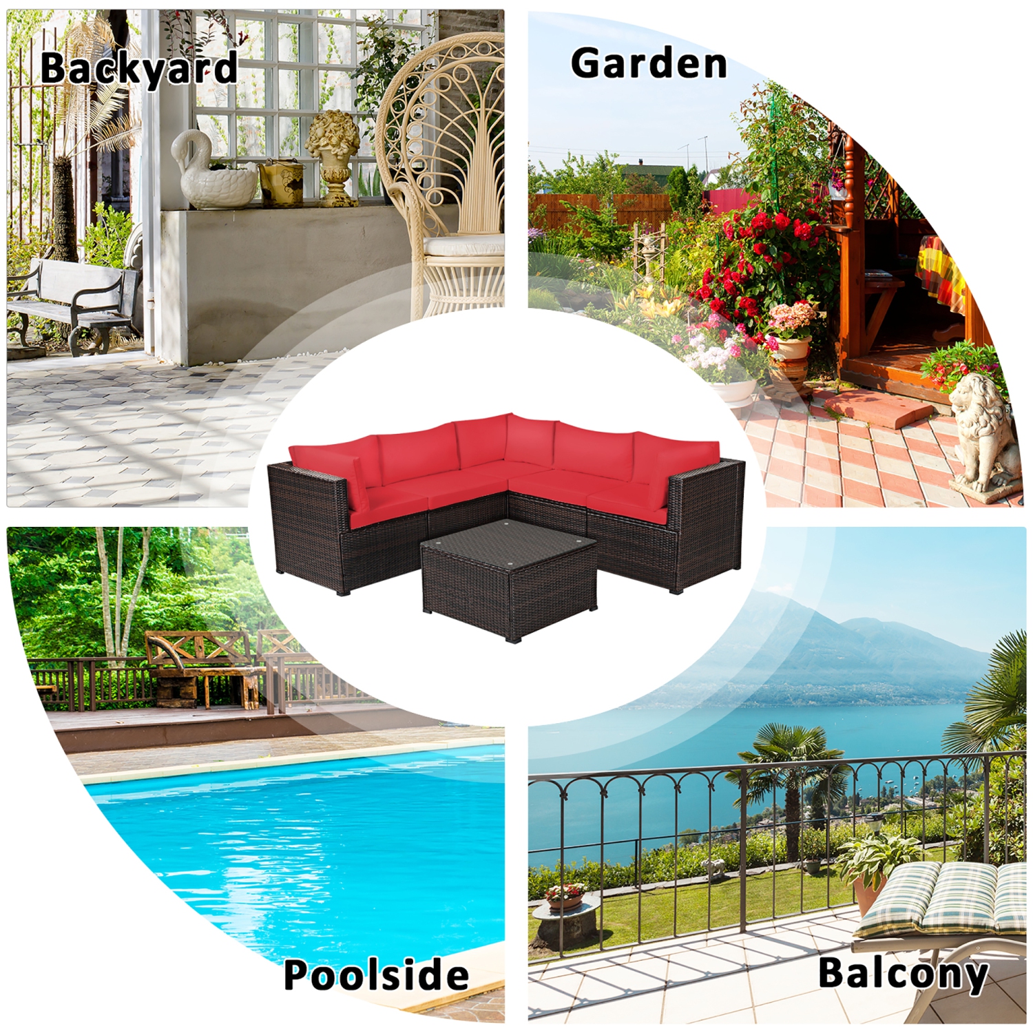 Costway 6PCS Patio Rattan Furniture Set Sectional Cushioned Sofa Deck