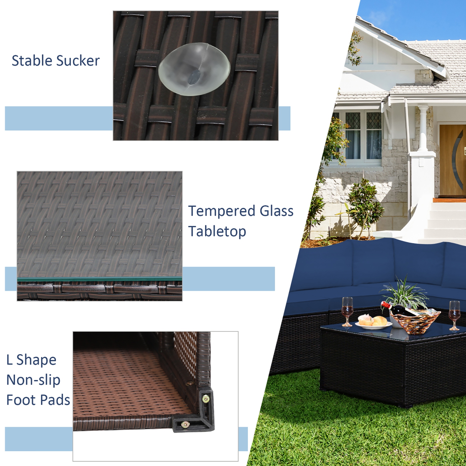 Costway 6PCS Patio Rattan Furniture Set Sectional Cushioned Sofa Deck