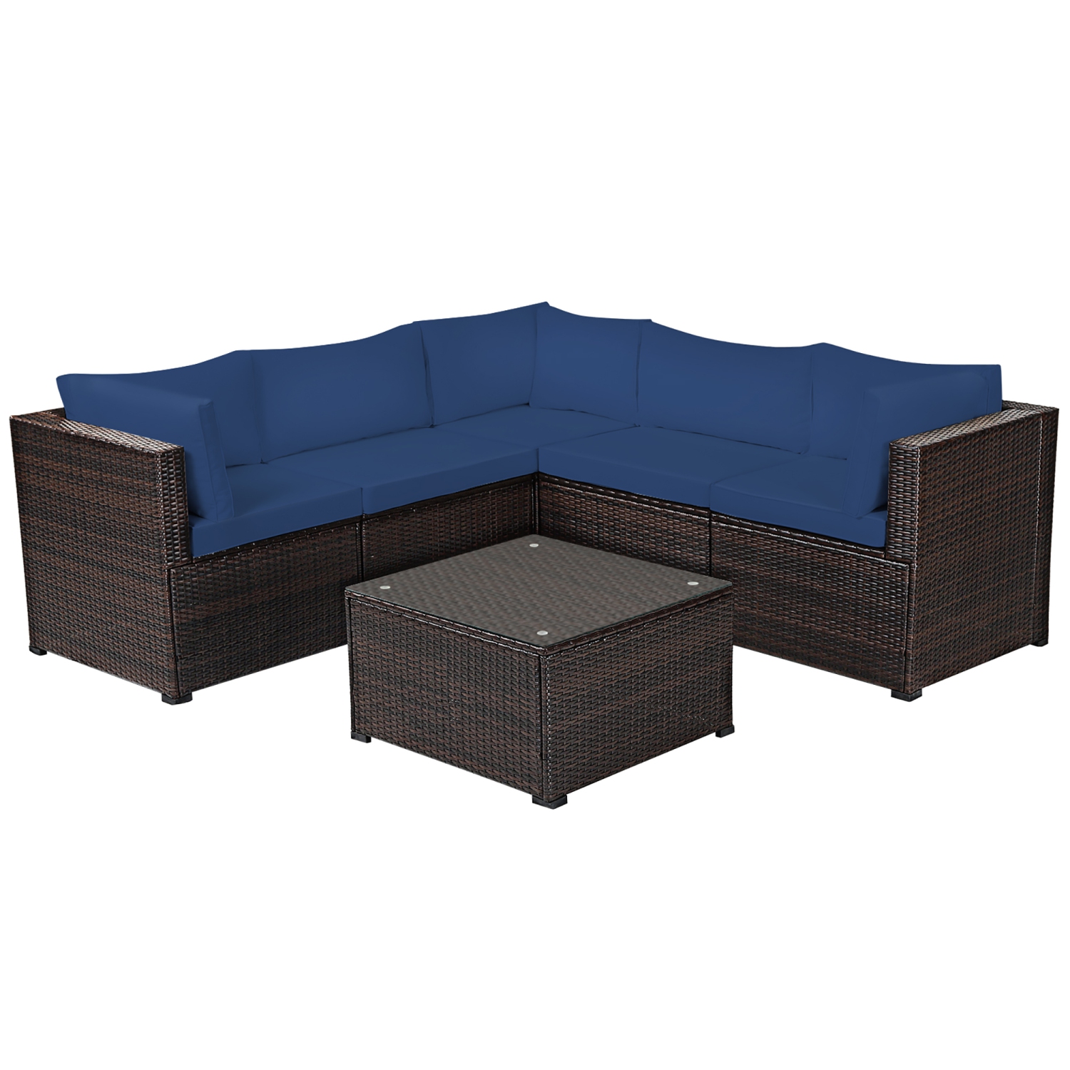 Costway 6PCS Patio Rattan Furniture Set Sectional Cushioned Sofa Deck