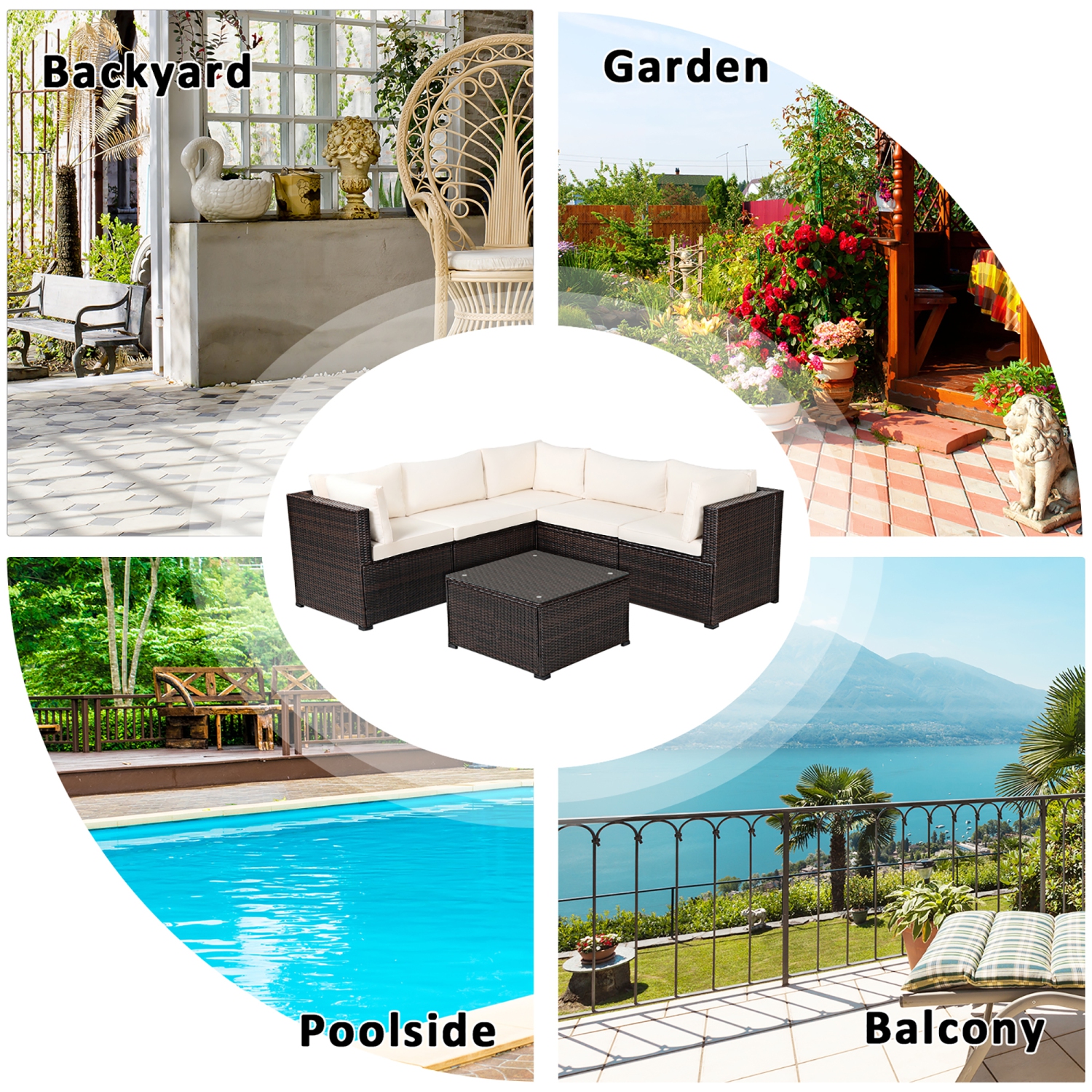 Costway 6PCS Patio Rattan Furniture Set Sectional Cushioned Sofa Deck