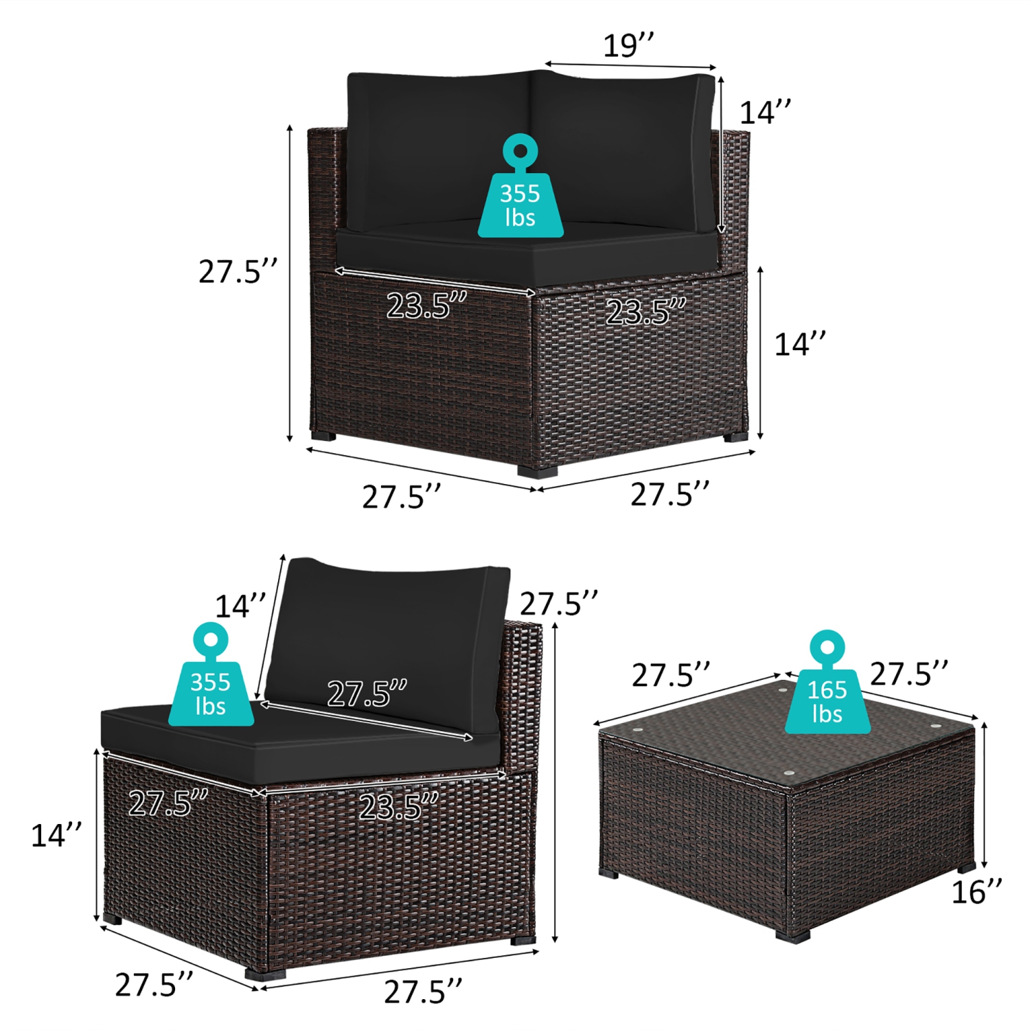 Costway 6PCS Patio Rattan Furniture Set Sectional Cushioned Sofa Deck