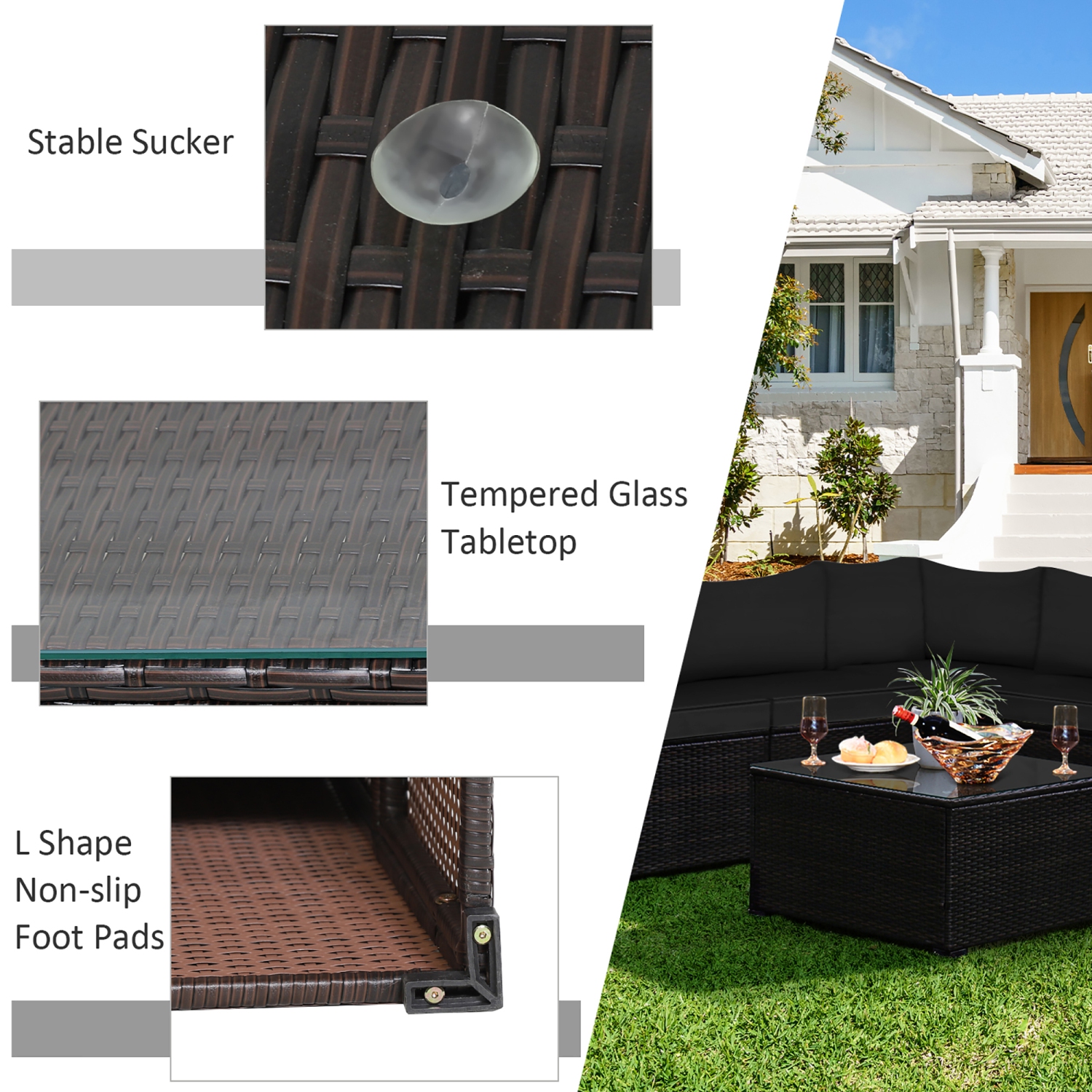 Costway 6PCS Patio Rattan Furniture Set Sectional Cushioned Sofa Deck