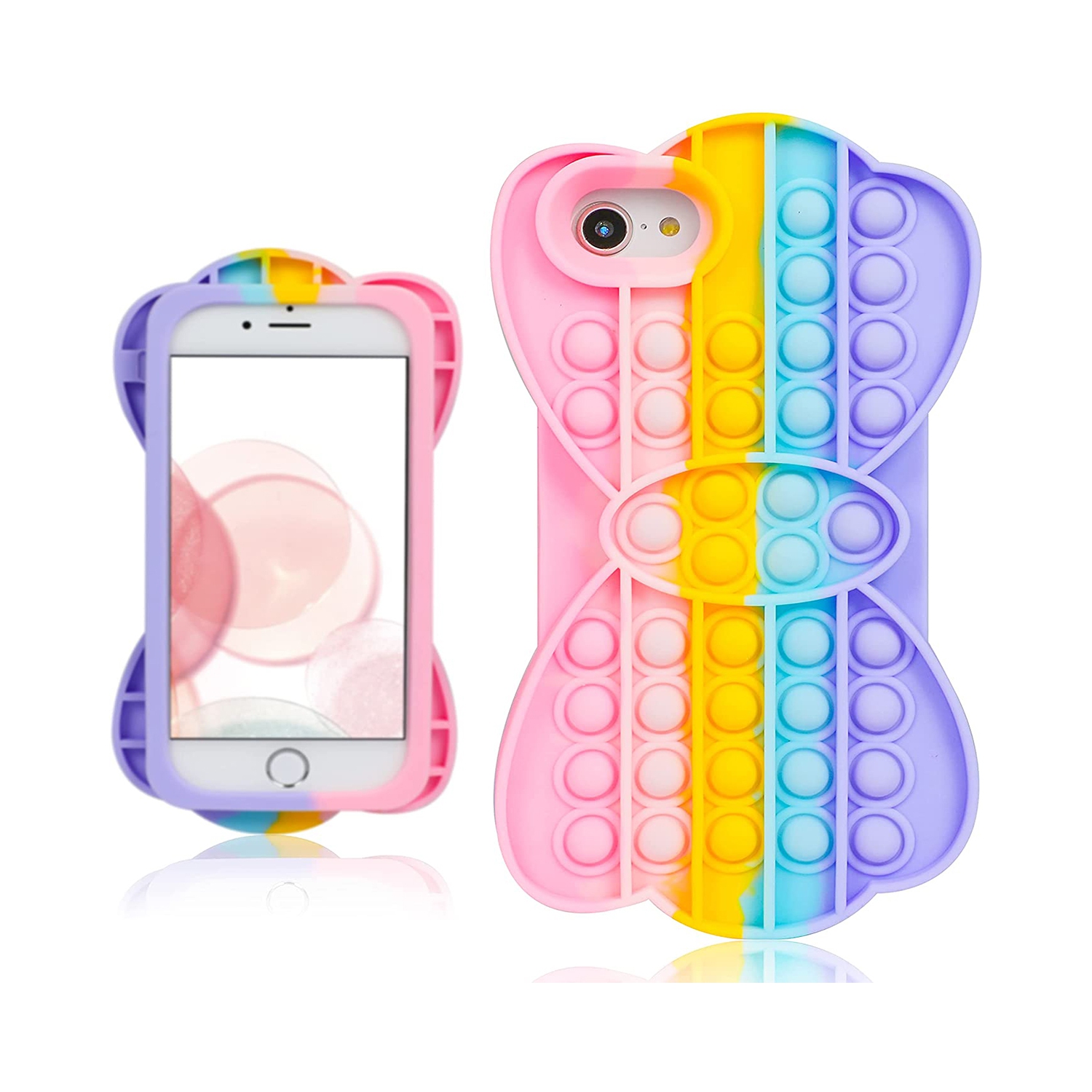 Cute Fun Style Pop Fidget Toy Soft TPU Silicone Protective Case Cover For  Apple iPhone 8 / SE (2020) - Rainbow