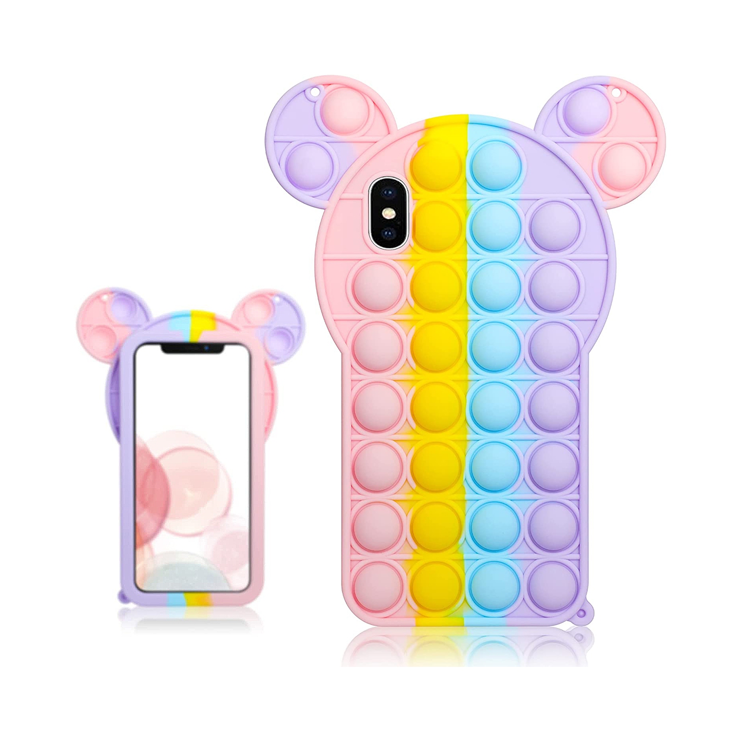Cartoon Big Ear Style Pop Fidget Toy Soft TPU Silicone Protective Case Cover For Apple iPhone XS Max - Rainbow