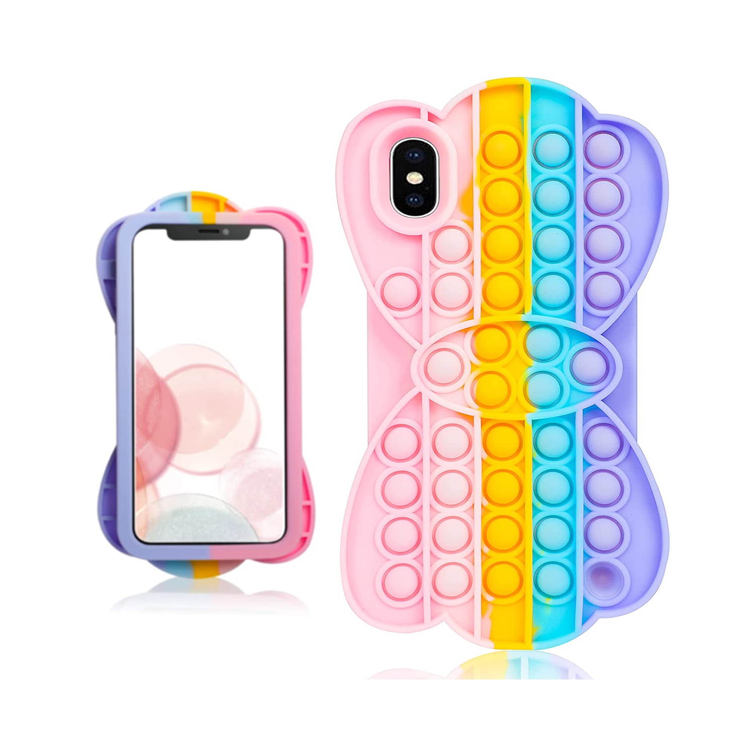 Cute Fun Style Pop Fidget Toy Soft TPU Silicone Protective Case Cover For Apple iPhone XS Max - Rainbow