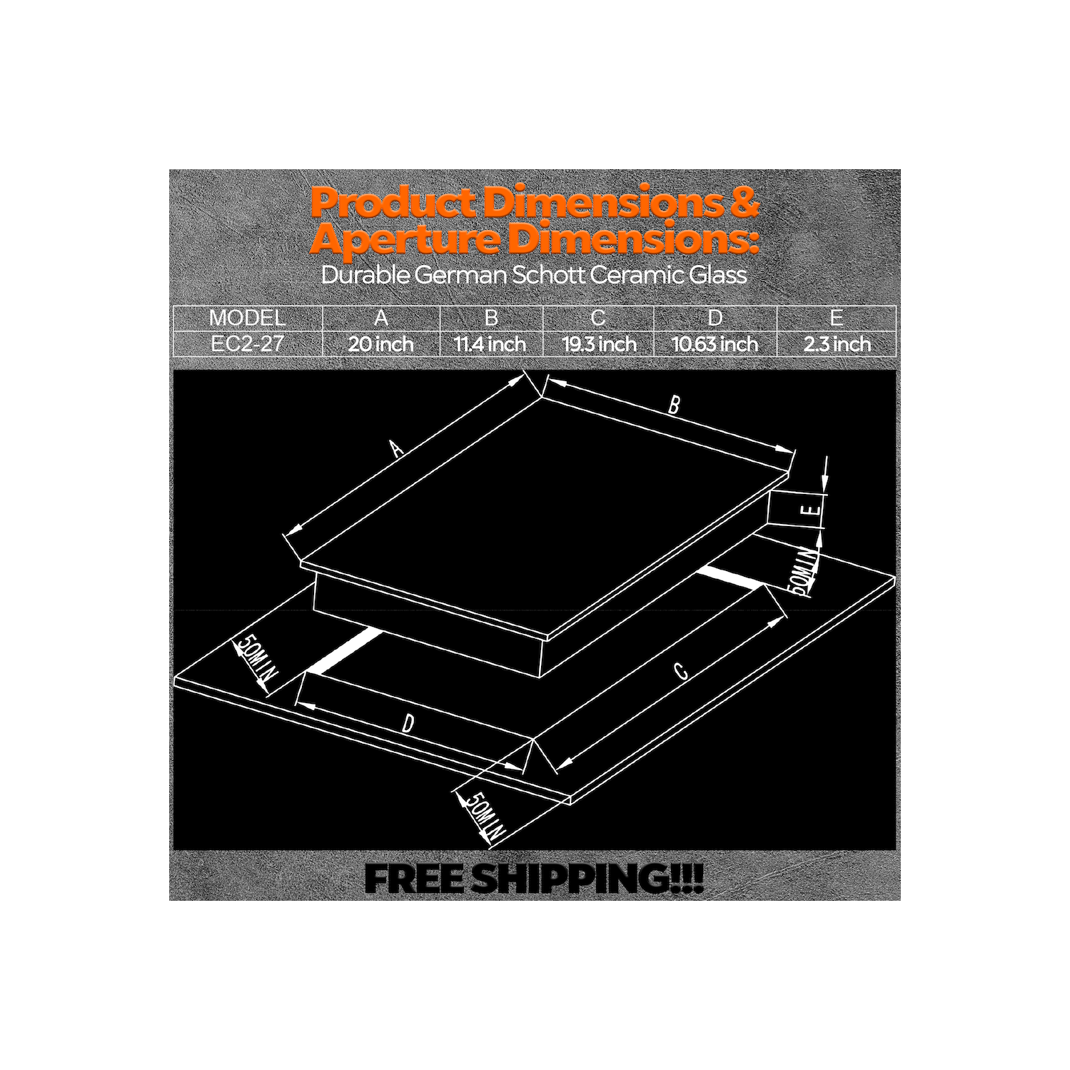 110V, Ramblewood 2 Burner Electric Cooktop, EC2-27, UL rated German EGO burner.