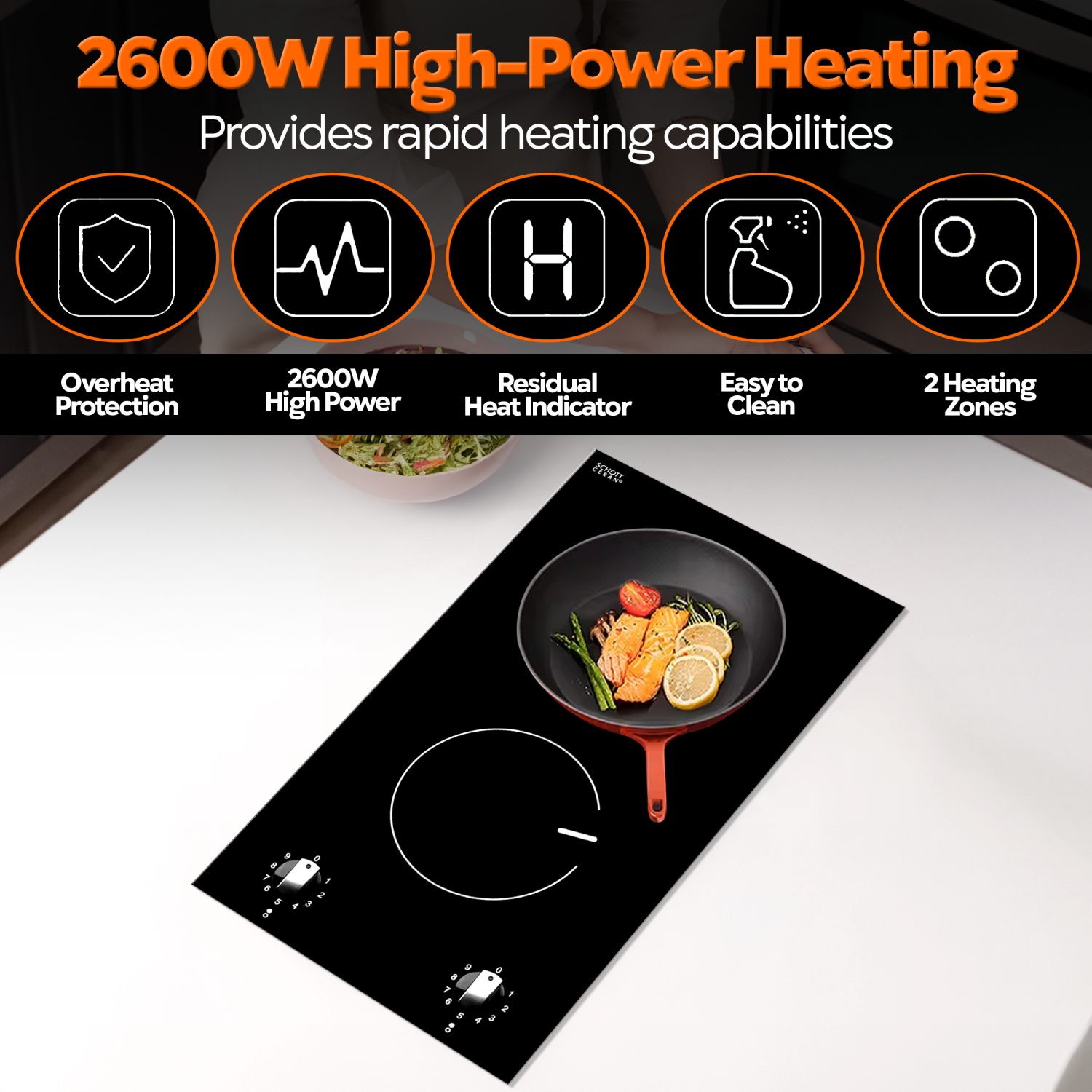 110V, Ramblewood 2 Burner Electric Cooktop, EC2-27, UL rated German EGO burner.