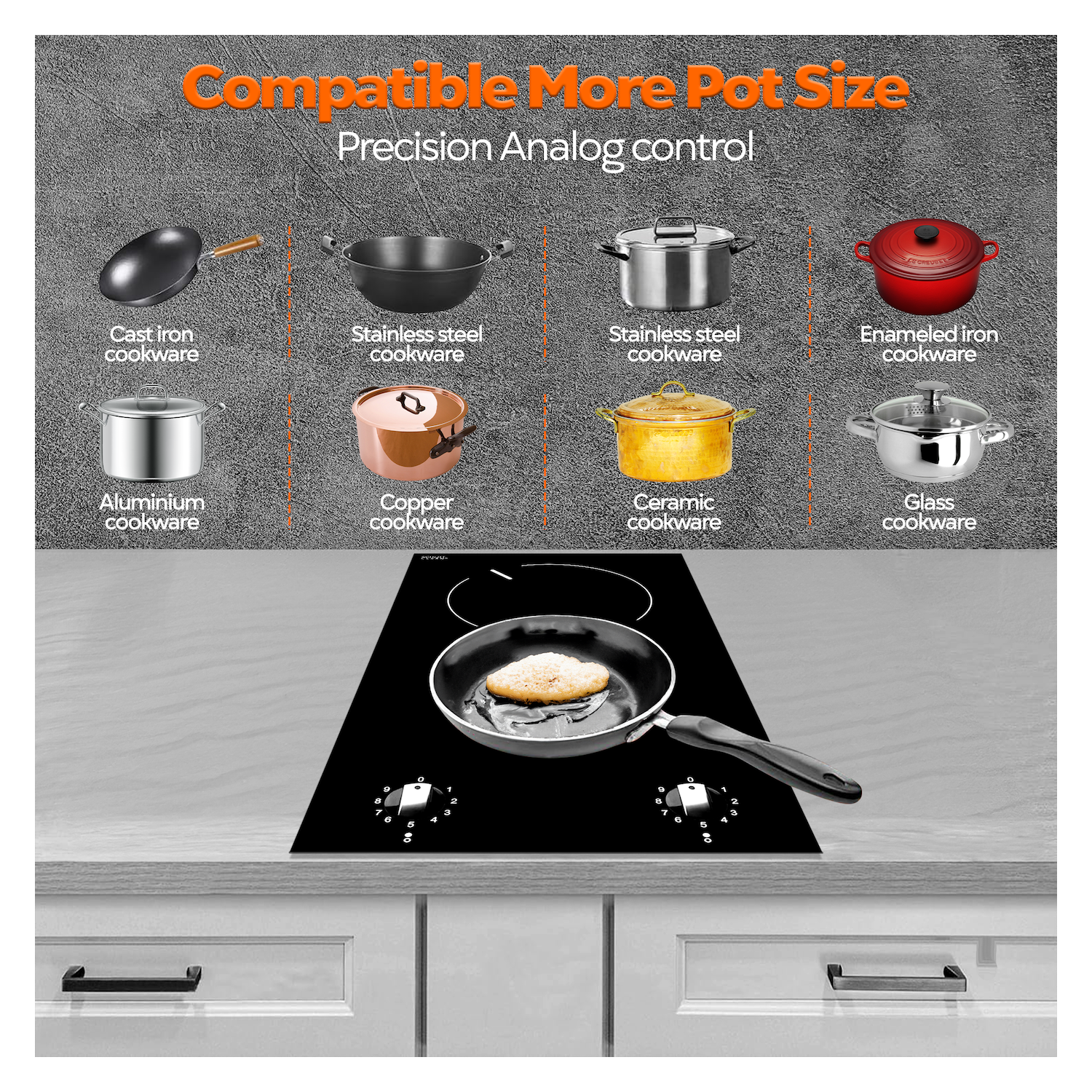 110V, Ramblewood 2 Burner Electric Cooktop, EC2-27, UL rated German EGO burner.