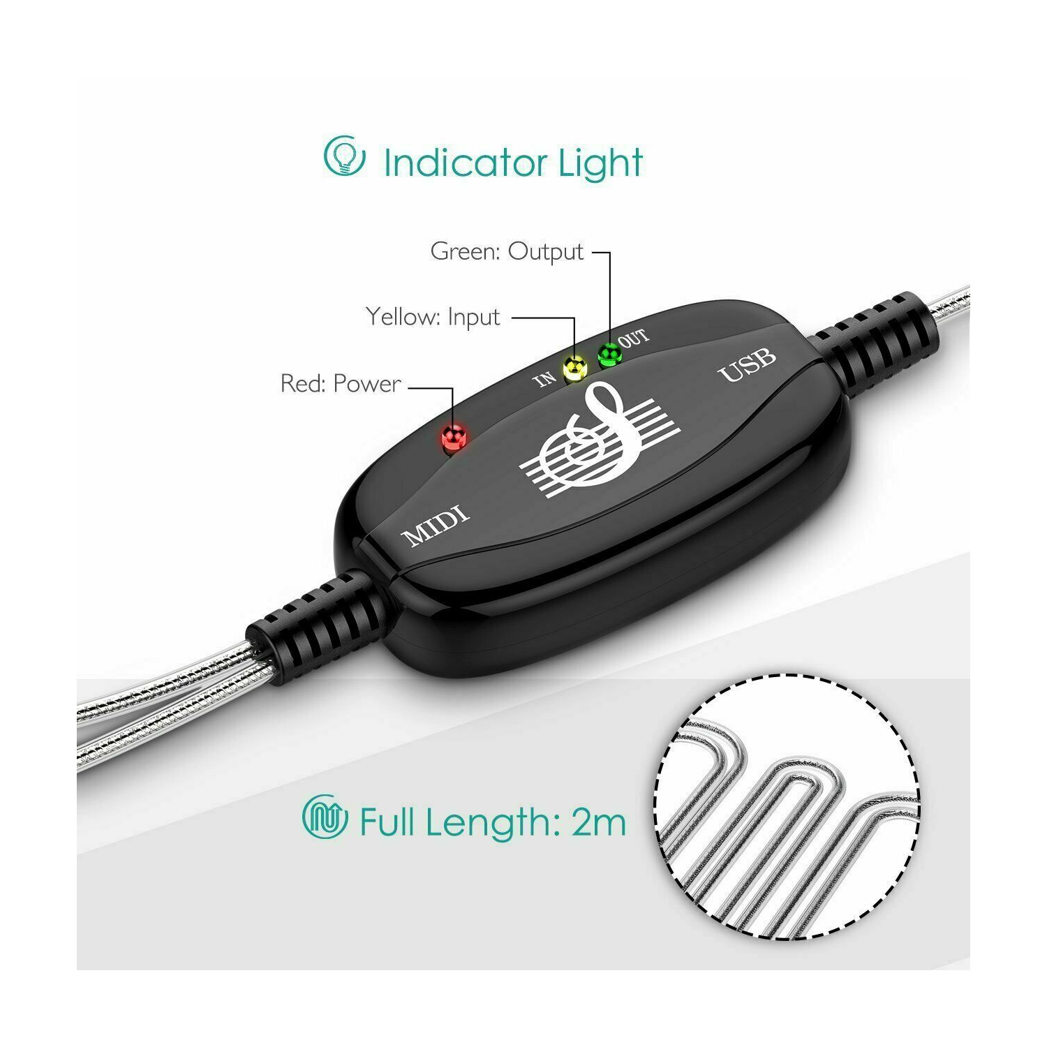 MIDI to USB Cable 5 Pin MIDI DIN USB Interface Adapter MIDI Converter For Mac PC