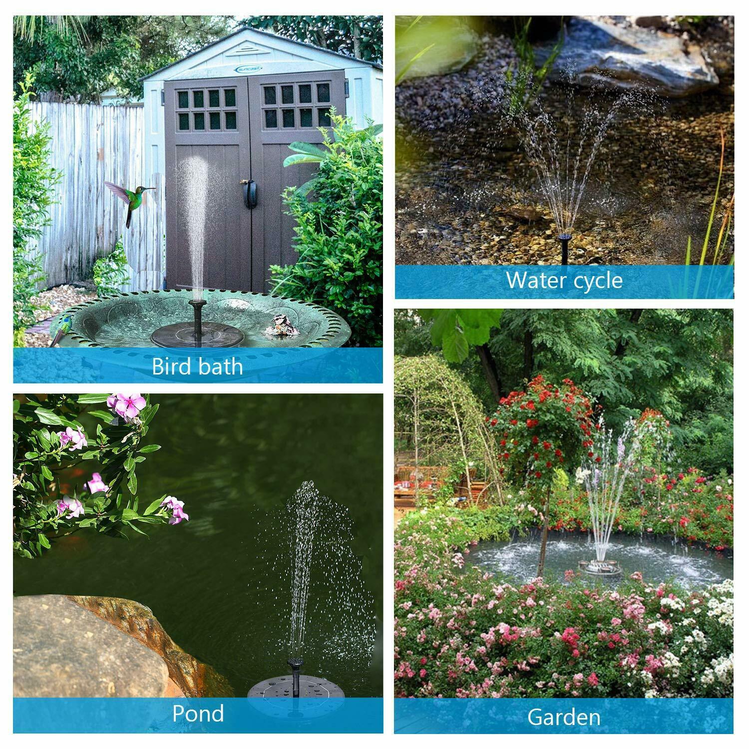 Bird Bath Solar Fountain Powered Water Pump Floating Outdoor Pond Garden Pool
