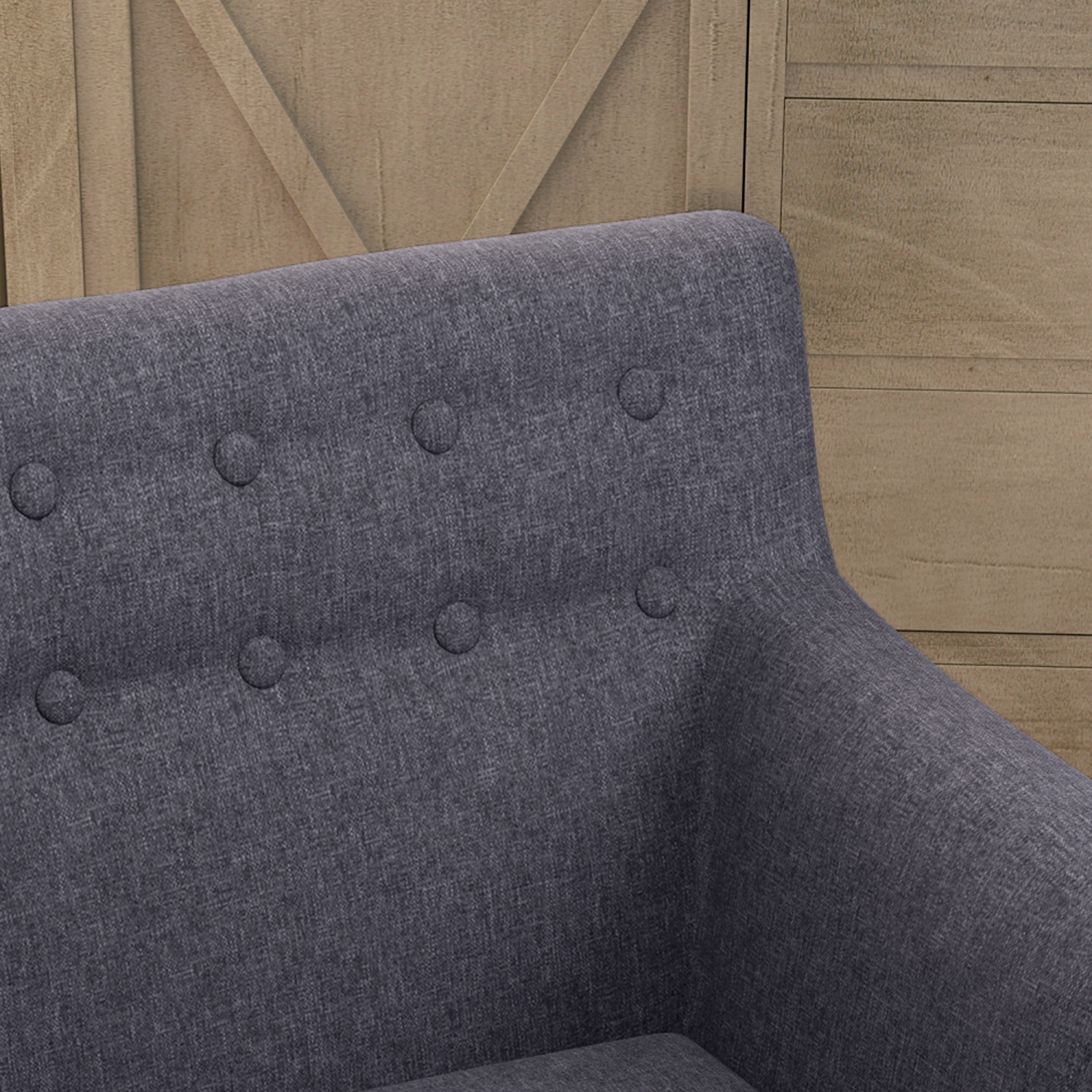 HOMCOM Mid-Century Modern Accent Chair, Linen Upholstery Armchair, Tufted Club Chair with Wood Frame and Thick Padding for Living Room, Bedroom, Dark