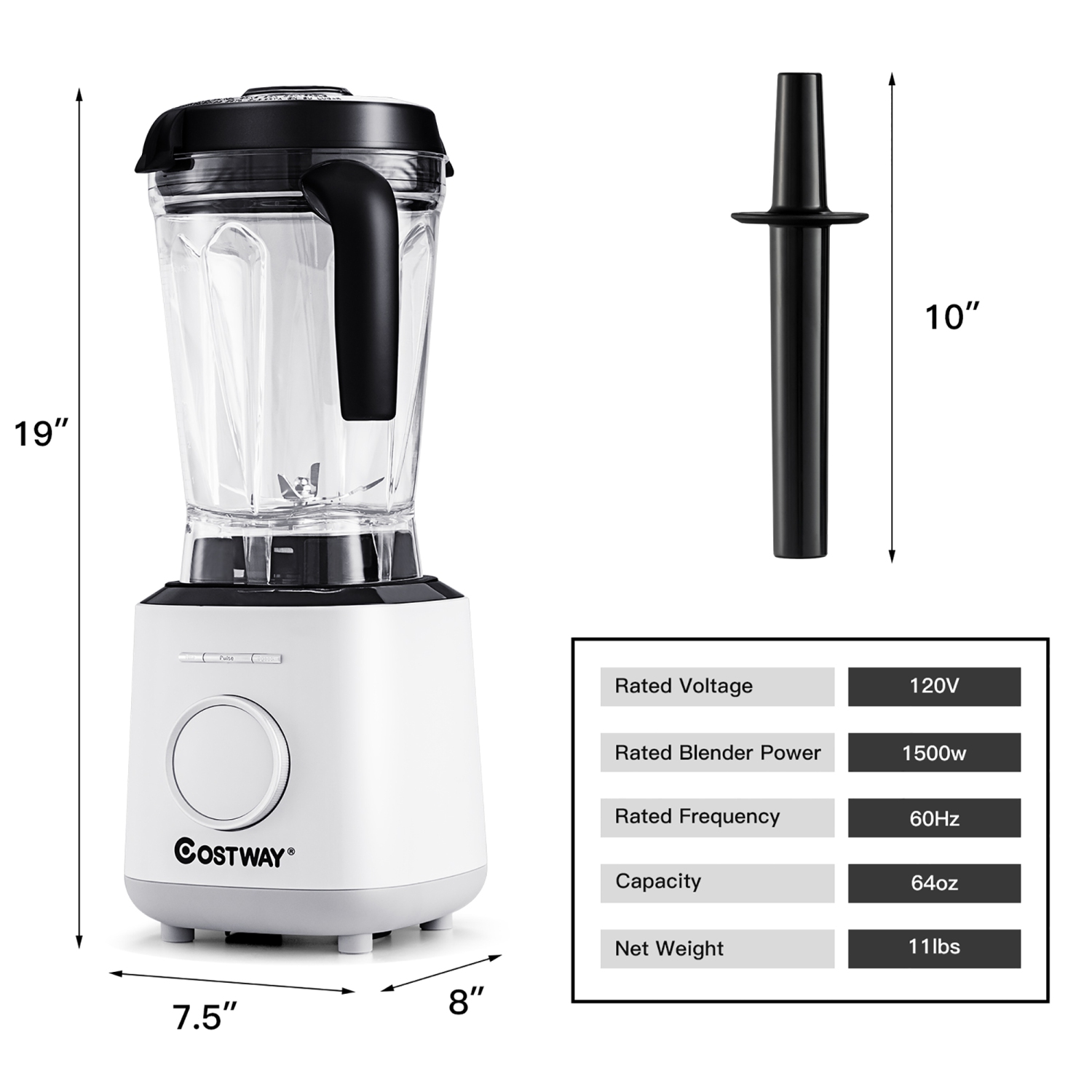 Costway 1500W Countertop Smoothies Blender 10 Speed w/ 6 Pre-Setting Programs