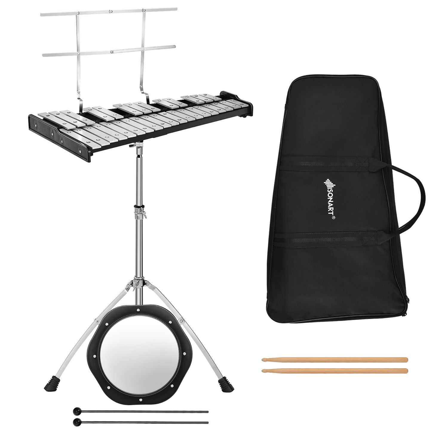 Sonart 32 Note Glockenspiel xylophone Percussion Bell Kit w/ Adjustable Stand