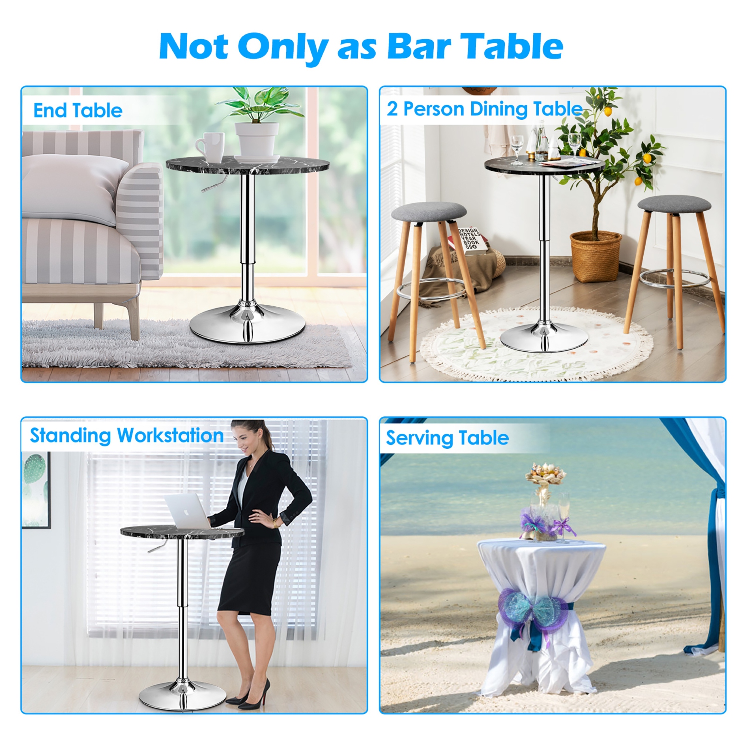 Costway 4PCS Round Bistro Bar Table Height Adjustable 360-degree Swivel